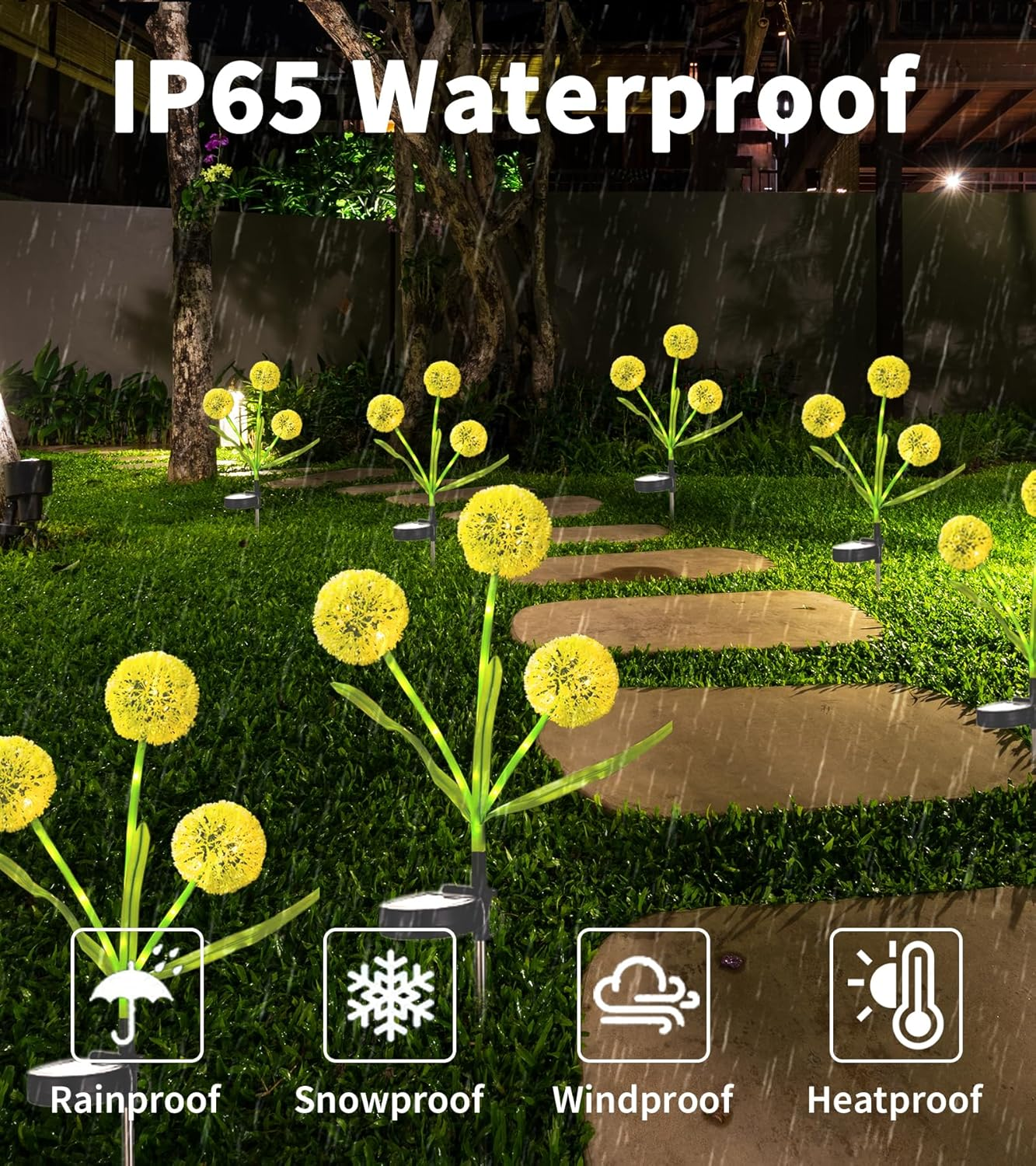 Solar Garden Lights, 2 Pack Solar Flower Lights with 6 Dandelion, Waterproof Solar Powered Lights, Garden Solar Yard Lights Flower, Solar Lights Outdoor, Solar Lights for Patio, Yard image number 3