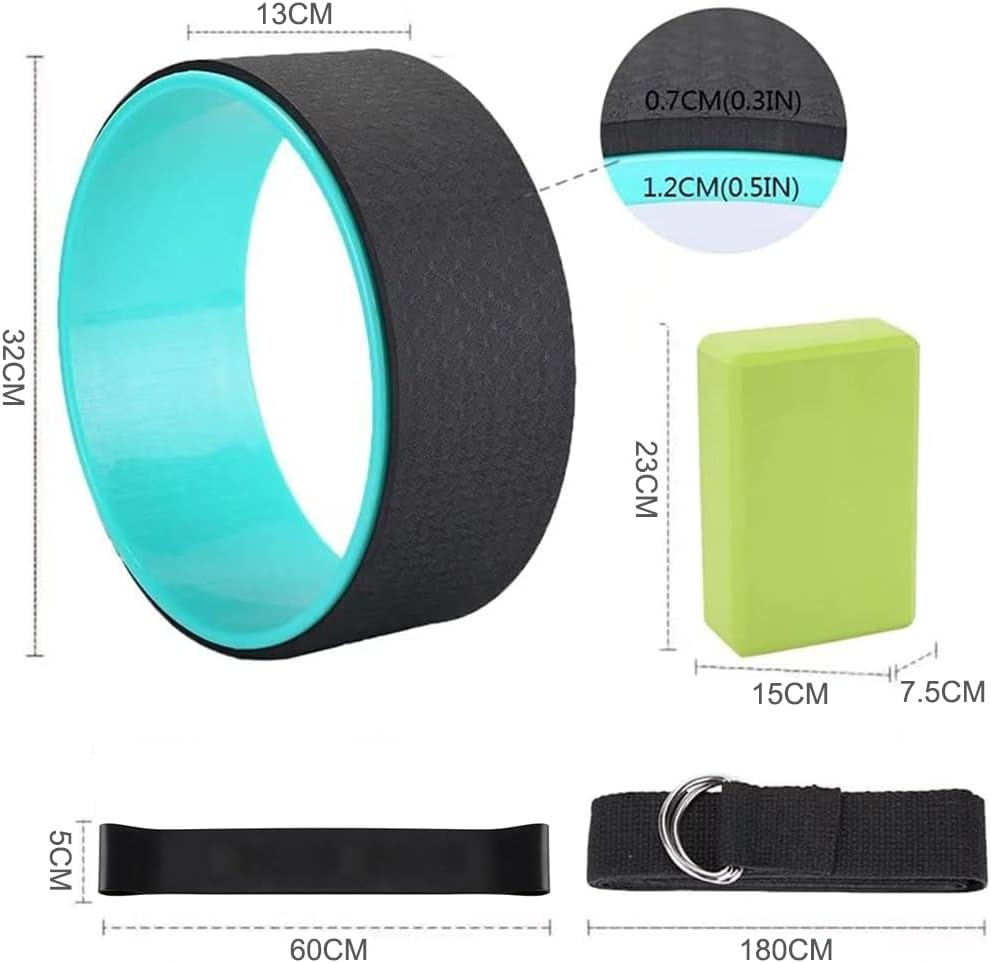 5-In-1 Yoga Wheel and Yoga Blocks Strap Set - 1 Yoga Wheel, 2 Eva Foam Yoga Blocks, 1 Yoga Strap, 1 Yoga Resistance Bands for Dharma Yoga Pose Backbend Flexibility Stretching Pilates Meditation image number 2