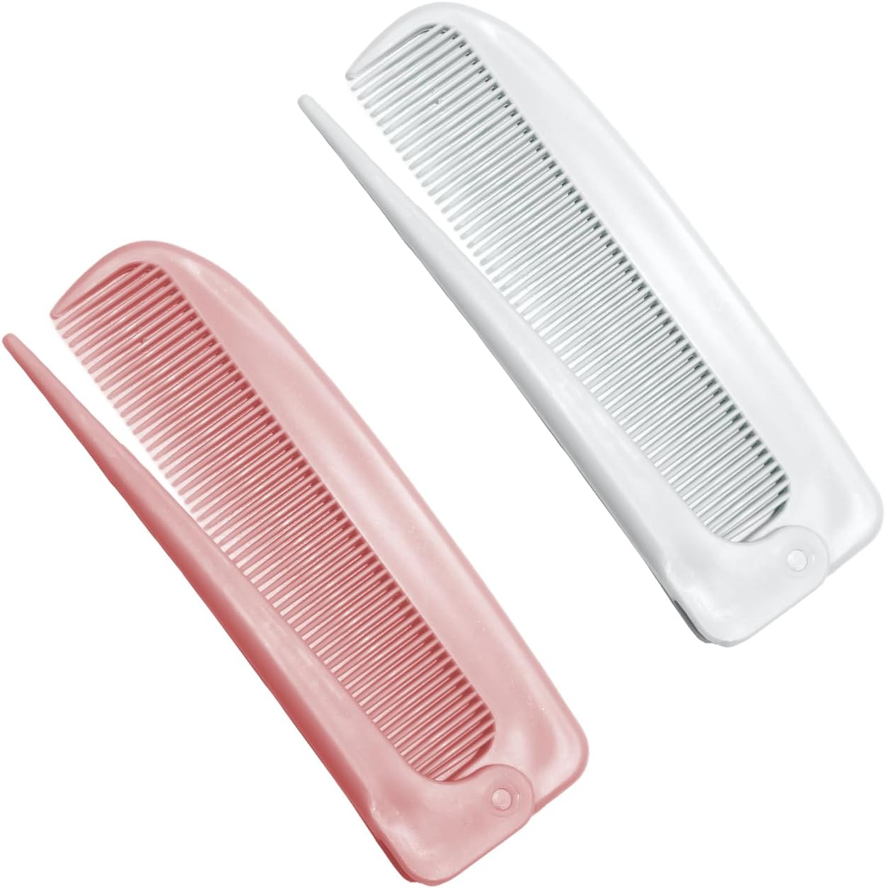 2 Pack Hair Parting Combs, Hair Styling Beauty Tools, Rat Tail Combs, Foldable Comb for Travel, Stylist (White,Pink)
