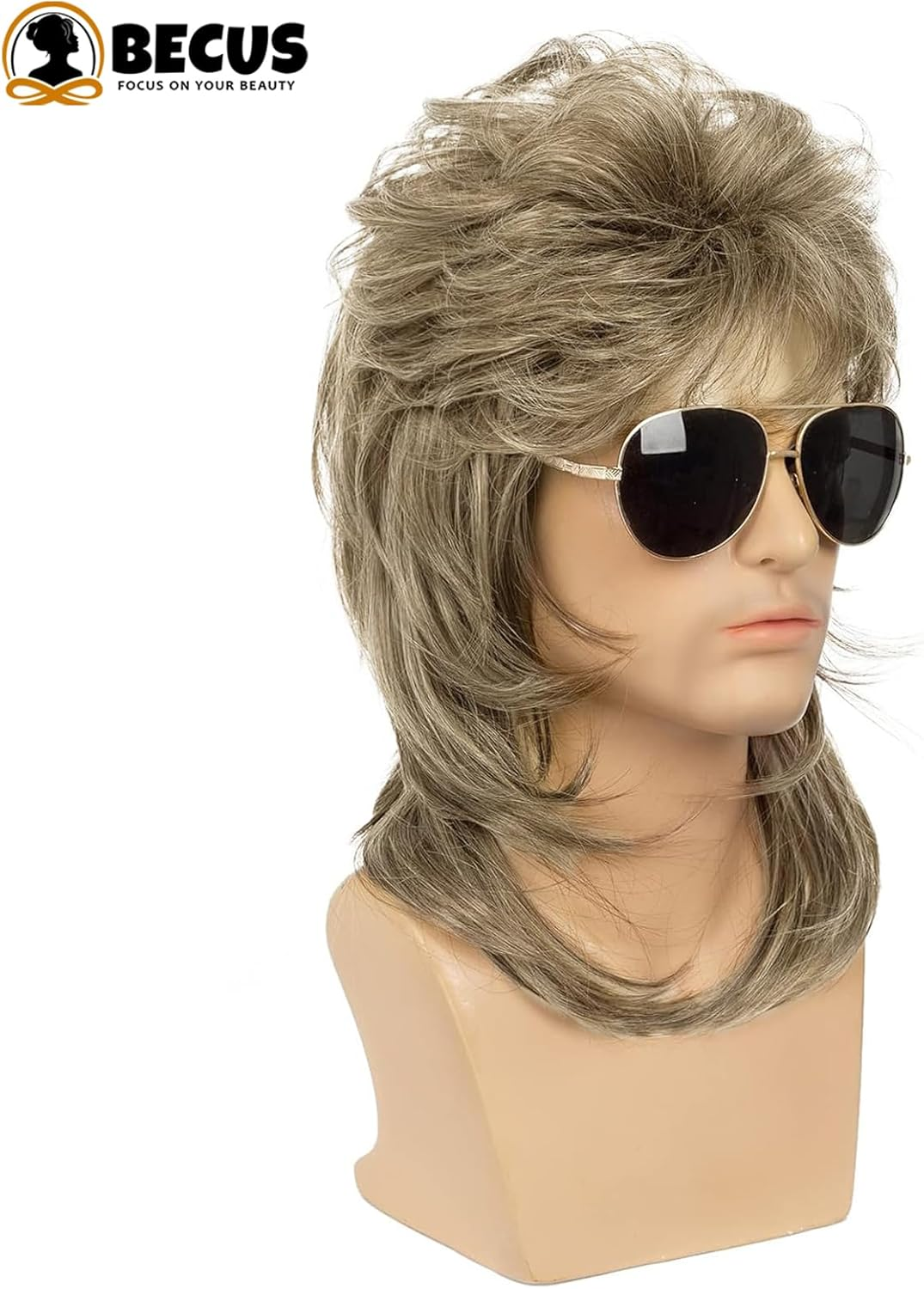BECUS Mullet Blonde Wigs for Men 80S Costumes Fancy Party Accessory Cosplay Mens Hair Wig - Blonde image number 2