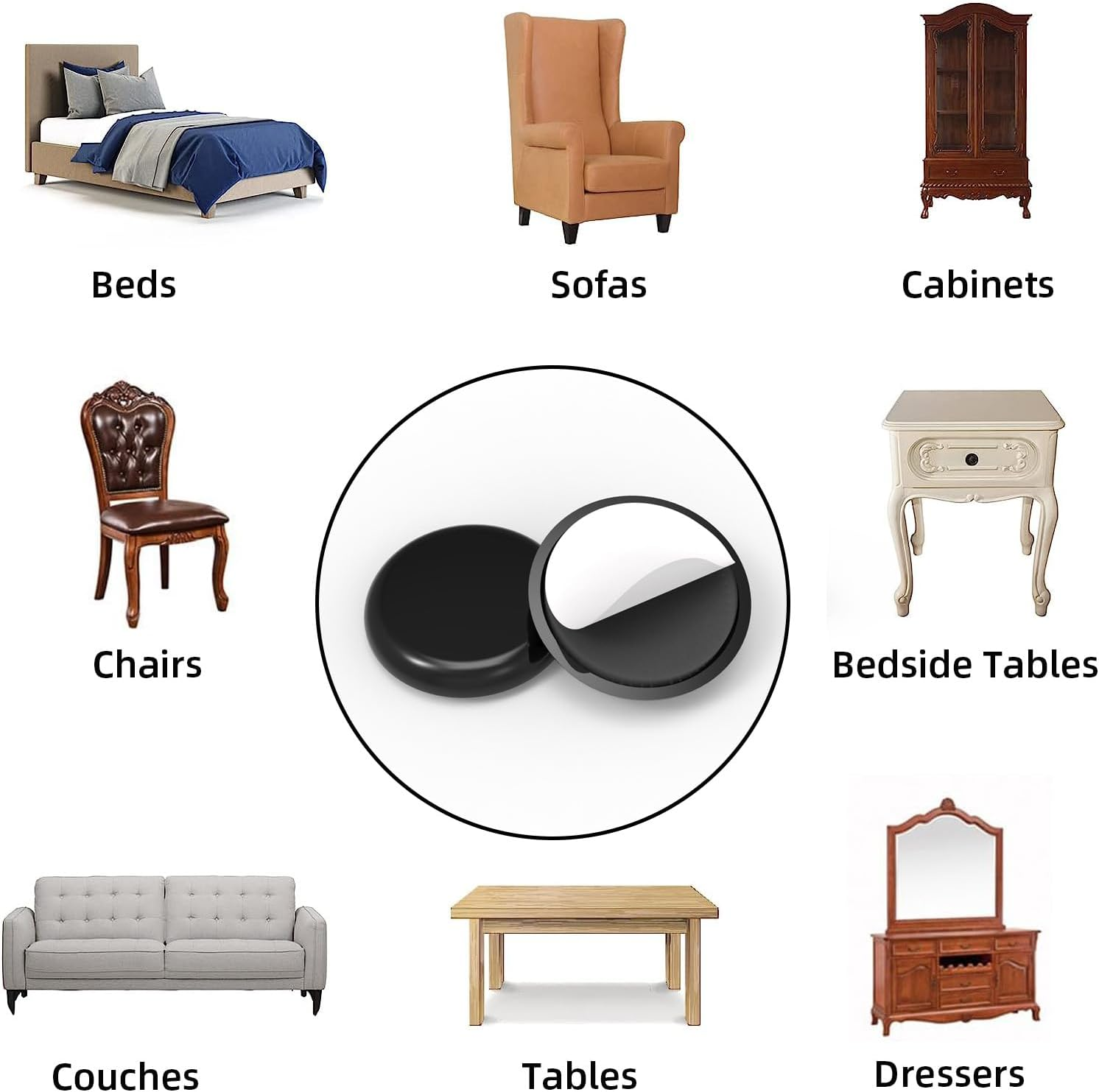 Furniture Sliders Appliance Slider Self-Adhesive Mover Glides for Carpet/Chair/Tables, Furniture round Pads Floor Protectors 24PCS (19Mm round Glides Black) image number 5