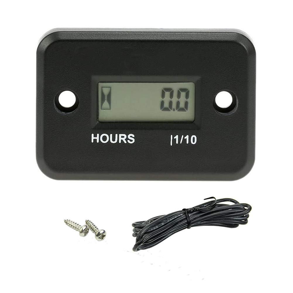 Inductive Hour Meter, Floor88 Waterproof LCD Digital Tach Hour Meter Inductive Hour Tachometer for Marine Motorcycle ATV Snowmobile Boat Ski Dirt Bike Lawn Mower Gas Engine Generator (Black)