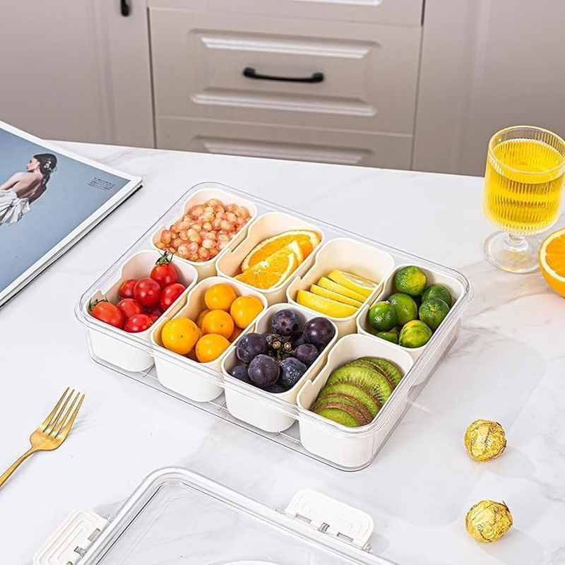 Snack Box, Divided Serving Tray with Lid and Handle, 8-Compartment Snackle Boxes, Charcuterie Container, Portable Snack Boxes, Serving Platter for Candy, Fruits, Nuts, Snacks, Picnics, Party (1) image number 4