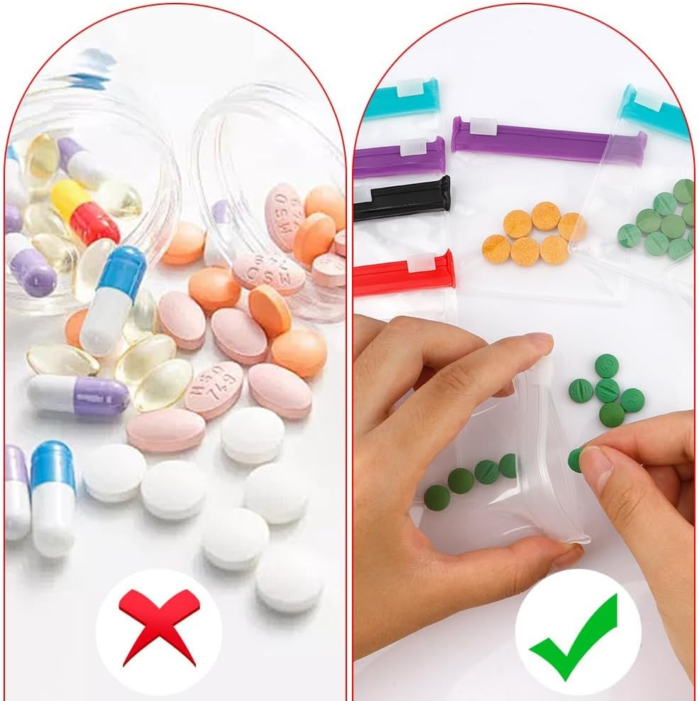 Pill Pouch Bags,48Pcs White Reusable Pill Storage Pouch Bags,Zipper Slide Lock Transparent Travel Medicine Organizer Storage Pouches for Vitamins,Supplements,Medications,Jewelry,Crafts,Small Objects