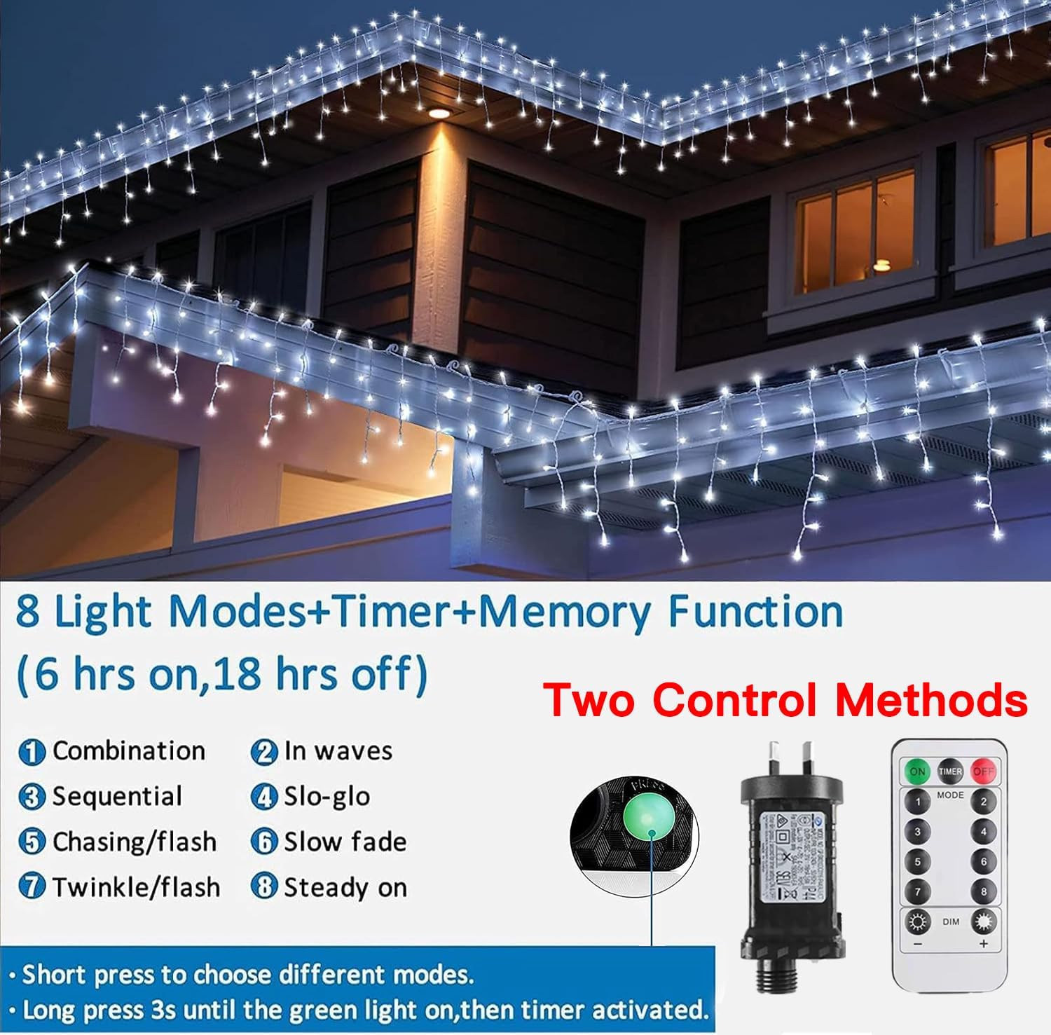 Christmas Lights Outdoor, Icicle Lights 32.8 Ft 400 LED Fairy Lights with Remote 8 Modes Icecycle String Lights Cascade for Wedding Indoor outside Party Holiday House Xmas Decorations(White)