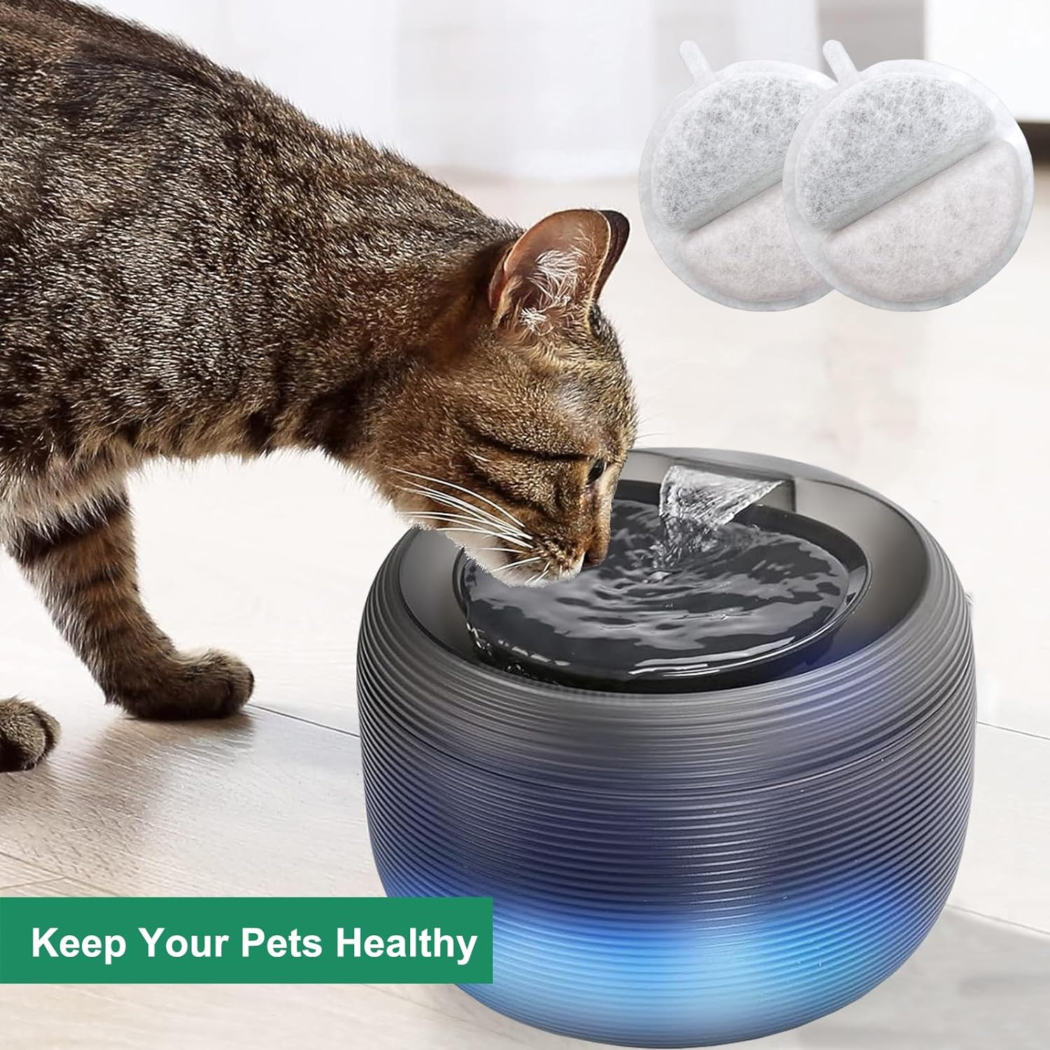 16 Set Cat Water Fountain Filters, Hantoc Replacement Pet Water Fountain Filters 8Pcs Activated Carbon Filter & 8Pcs Foam Sponge for 2.5L Cat Fountain Apetgo-3 &lrm;F-016B Cat Fountain with Active Carbon image number 3