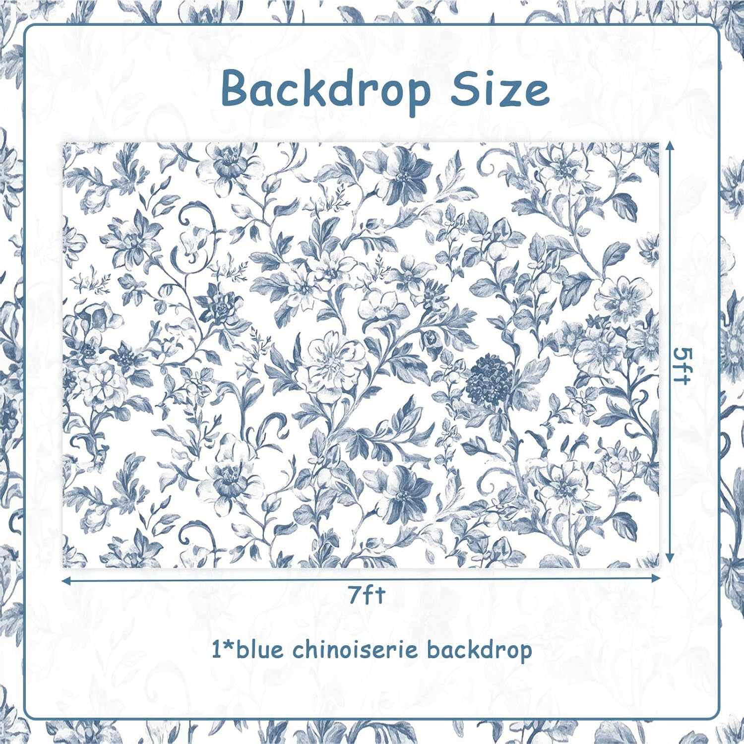 Wonmelody Blue Chinoiserie Party Decorations 7 * 5 Ft Blue Chinoiserie Backdrop Blue Floral Safari Birthday Baby Shower Backdrop Decor for Floral Blue Chinoiserie Birthday Wedding Bridal Shower