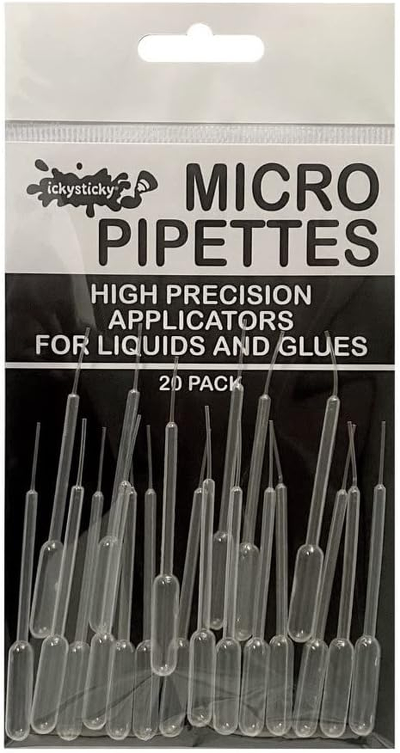 Ickysticky Micro Pipettes 20-Piece Set, 10 Ul Capacity, Liquid Dropper Pasteur Pipettes for Cupcakes, Strawberry, Chocolates,Whiskey,Alcohol,Syrups,Sodas, Paint, Chemicals.