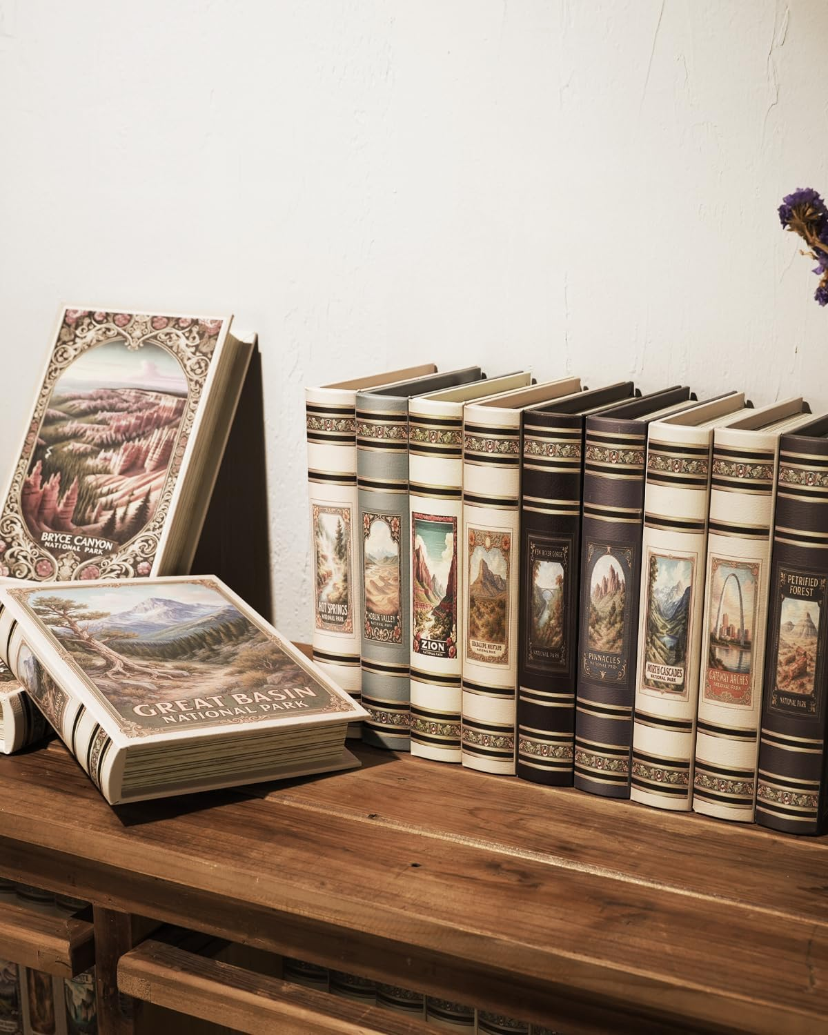 Decorative Wooden Book Box - Vintage Faux Book Boxes with National Park Design, Secret Storage with Magnetic Closure, Leather Cover, Perfect for Home Office Bookshelf (1 X Wrangell St. Elias) image number 3