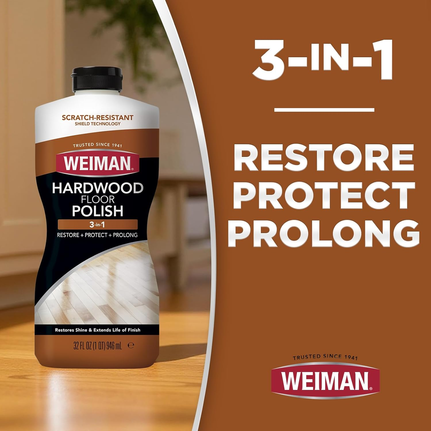 Weiman Hardwood Polish and Restorer - Wood Floor Cleaner for High-Traffic Areas - Removes Scratches & Restores Natural Shine - 946Ml, Pack of 2 image number 2