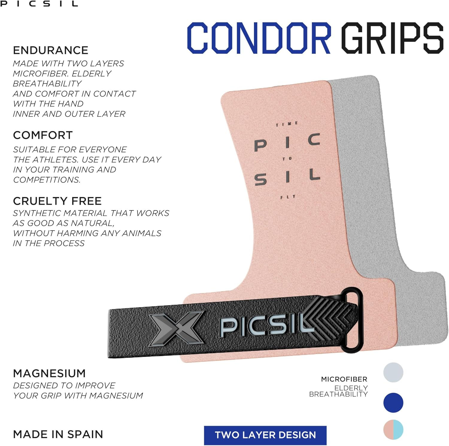 PICSIL Condor Grips, No Hole Leather Hand Grips, Increased Protection and Comfort, Hand Grips for Gymnastic, Cross Training, Pull Ups, Weightlifting, Prevents Blisters and Tears