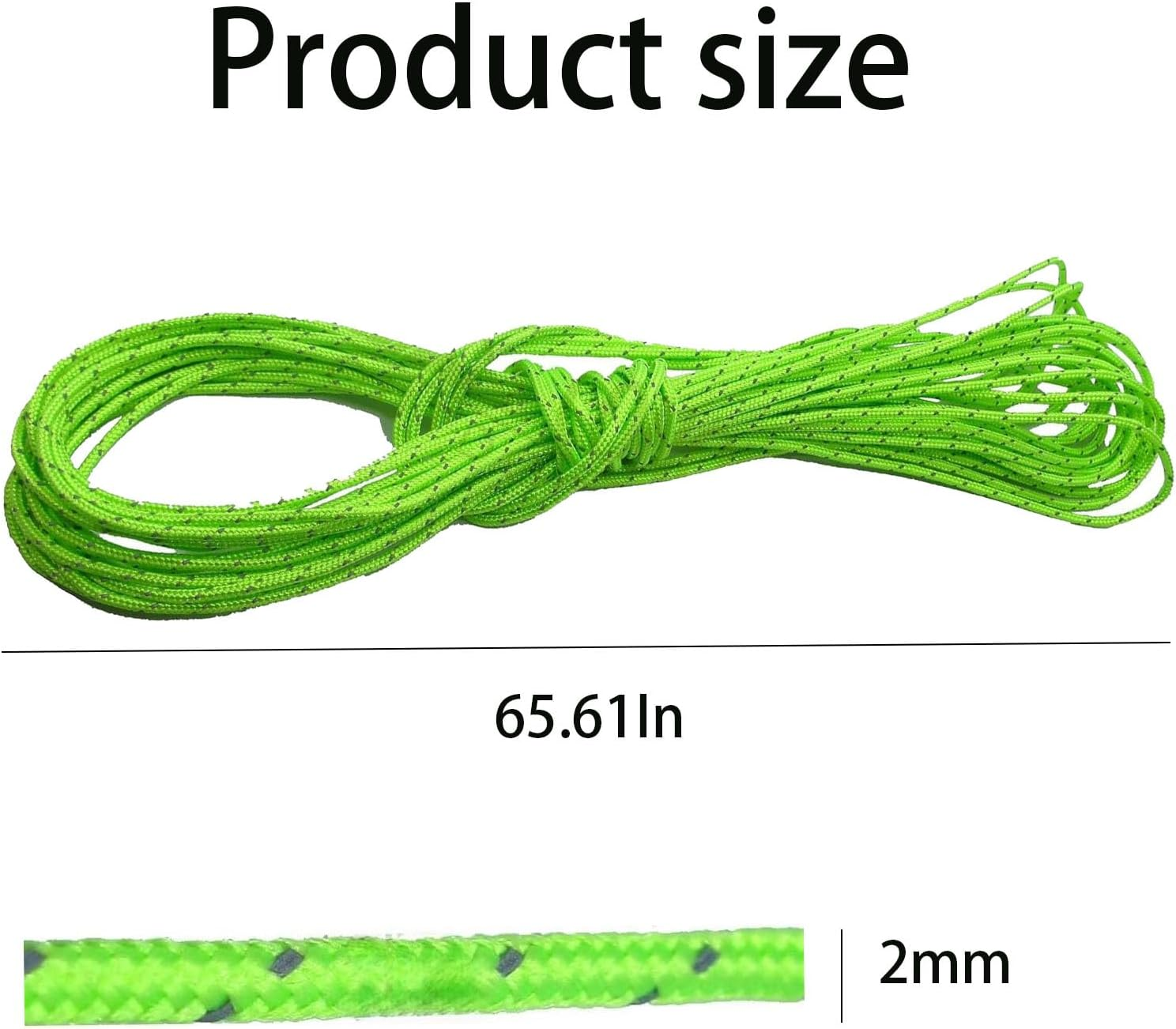 Dyneema Tent Guy Guide Reflective Green Rope - 200Kg Breaking Strain - Lengths in Meters - Suitable for Sailing, Dinghy, Yachting, Cruising, Racing, Kite Surfing - 20 Meter (Green, 2Mm) image number 2