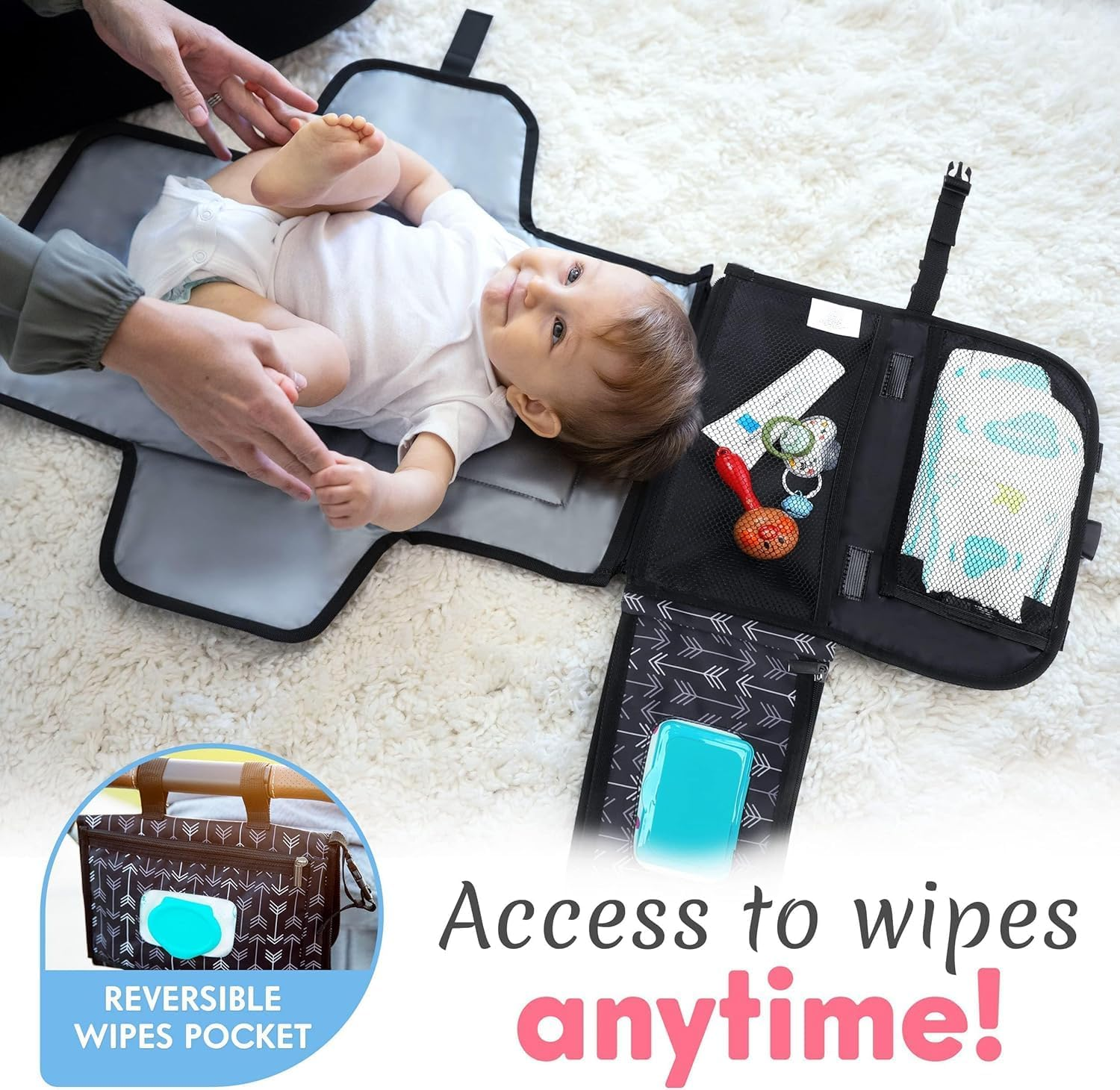Portable Diaper Changing Pad for Baby, Portable Changing Pad for Newborn Girl & Boy, Waterproof Baby Changing Mat, Foldable and Detachable Diaper Changing Station with Baby Wipes Pockets, Baby Gift image number 3
