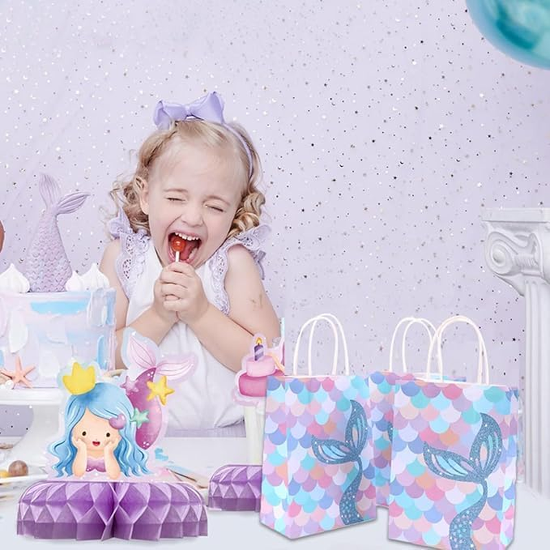24Pcs Party Bags, Mermaid Party Bag Gift Paper Party Goodie Favor Bags, Kraft Paper Treat Goodie Bag for Boys Girls Birthday Candy image number 1
