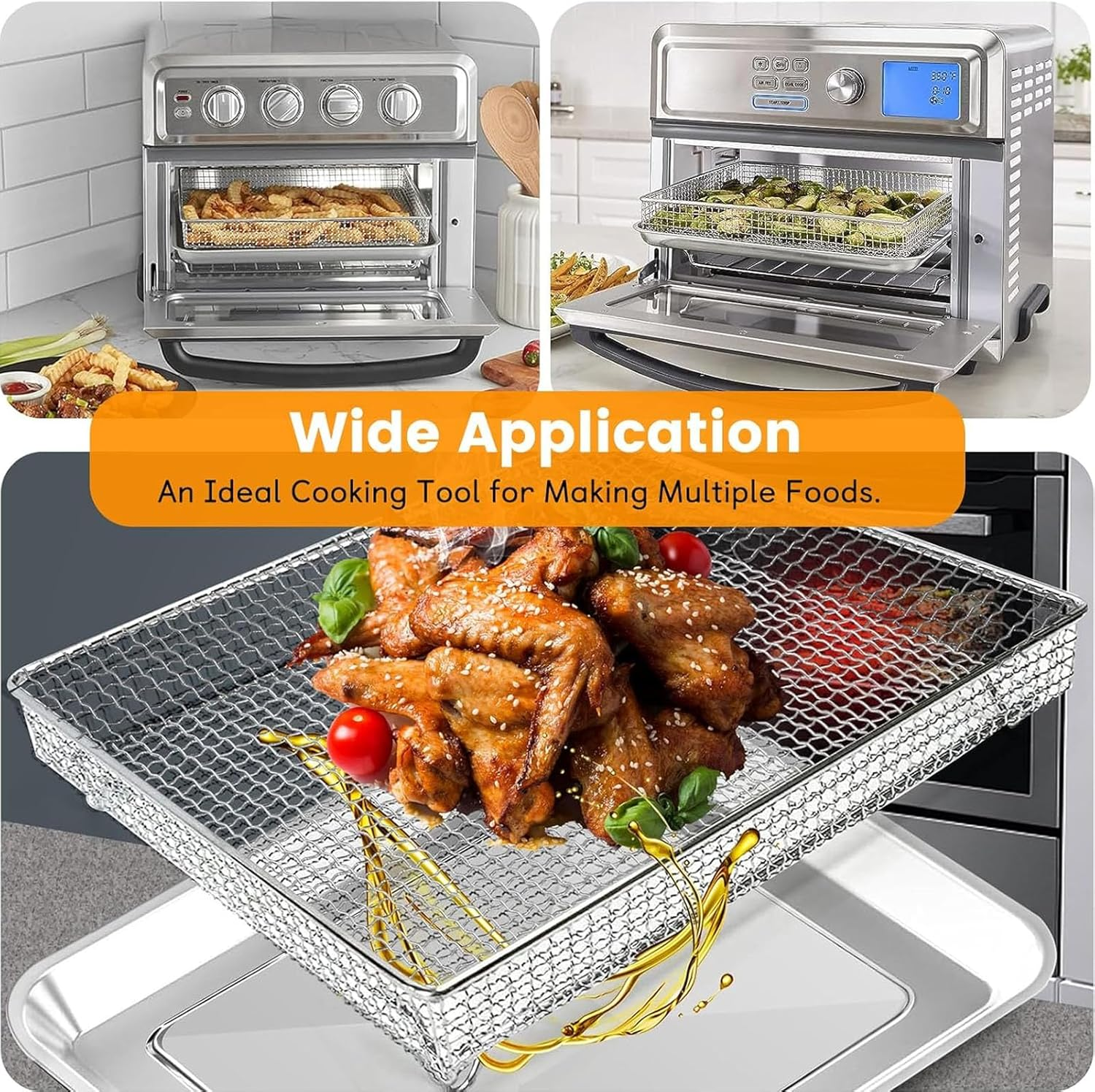 Air Fryer Tray Replacement Parts for Cuisinart TOA-60 TOA-65 TOA-70 Toaster Convection Oven, 12.4 * 11'' Non-Stick Mesh Stainless Steel Basket Wire Rack Accessories Parts, Dishwasher Safe image number 3