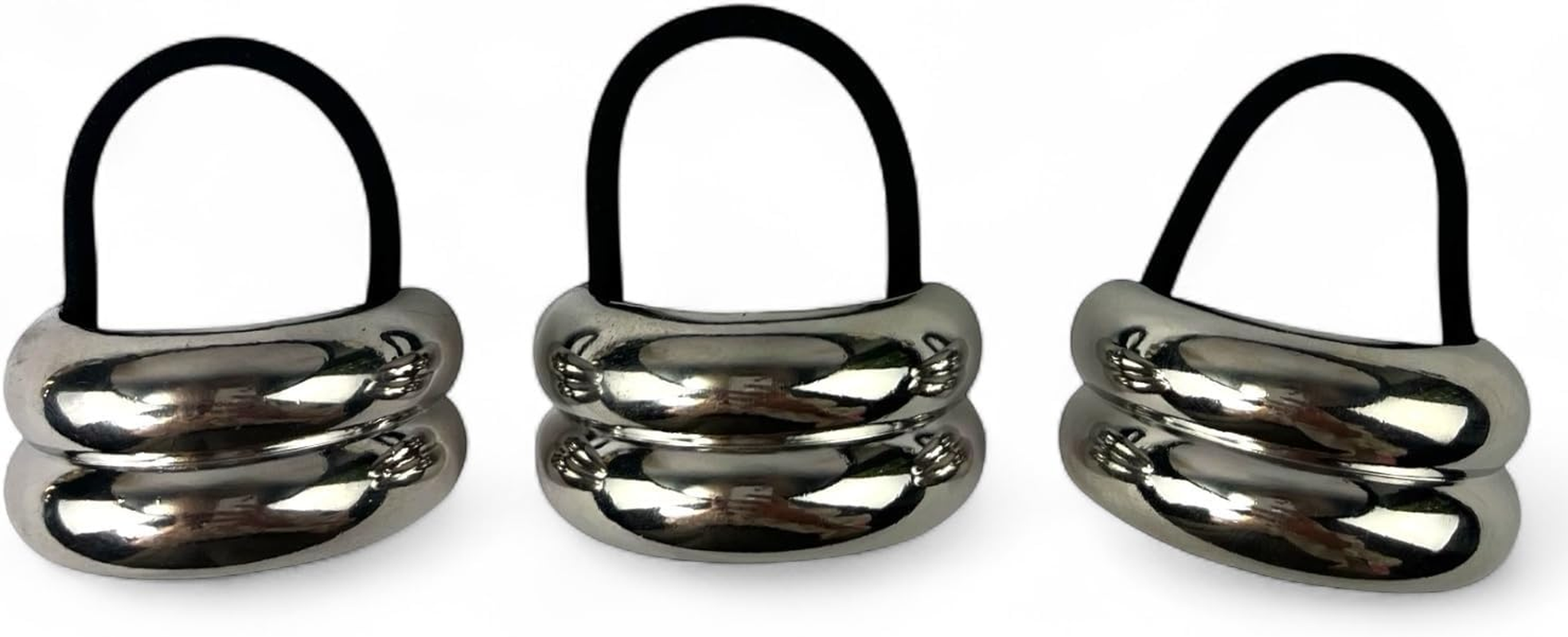 Set of 3 Ladies Gold Plated Metal Hair Bobbles Bands image number 1