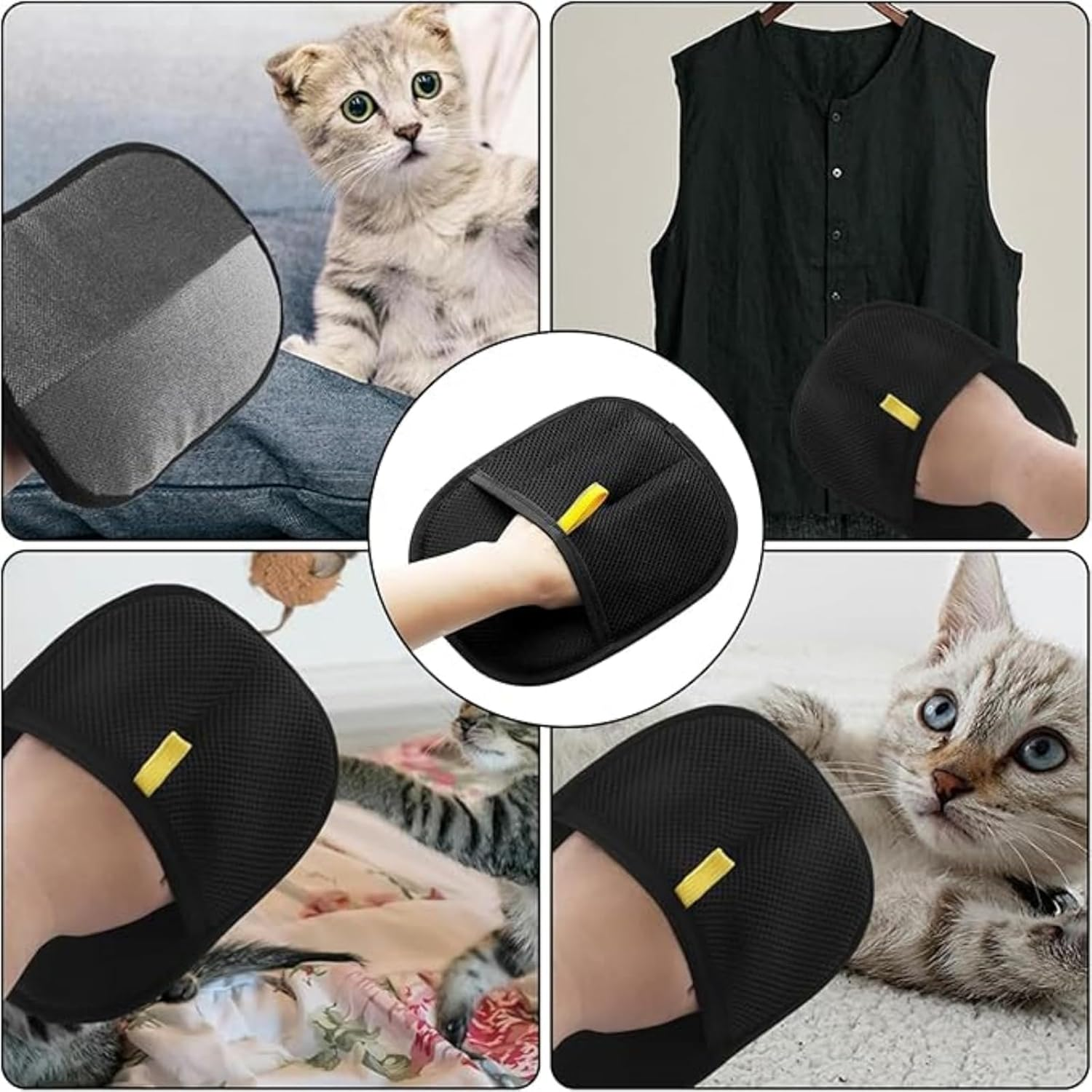 2 Set Pet Hair Remover Glove, Double Sided Cat Dog Silicone Grooming Mitt, Washable & Reusable Electrostatic Fur Removal Glove for Sofa, Carpet,Clothing, Car & Home Cleaning image number 3