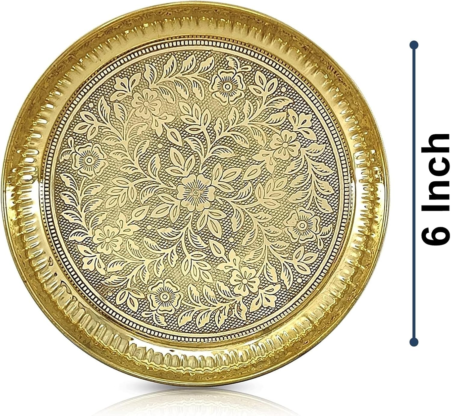 NOBILITY Brass Pooja Thali Set Small 6 Inch Puja Thali with Pital Plate Chandan Wati Kalash Kuber Diya Ghanti Palli Arti Thali for Diwali Home Office Mandir Wedding Return Gift Items image number 3