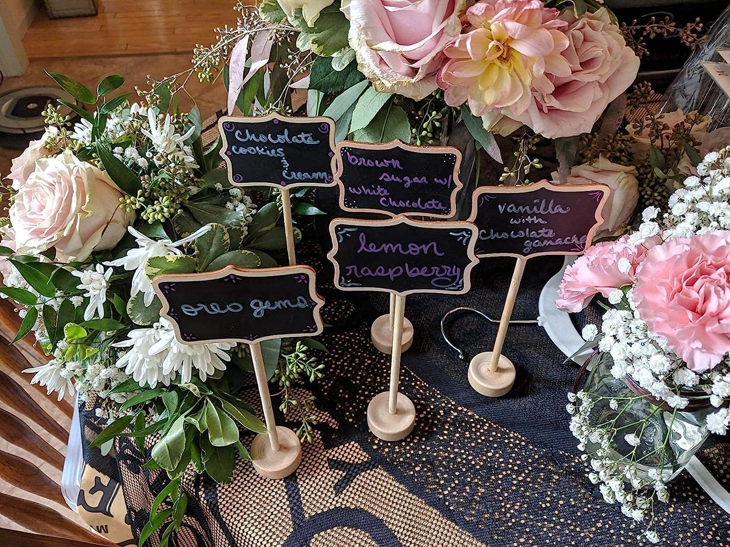 15 PCS Wood Mini Chalkboard Sign and Replacement Stickers, Food Labels for Party Buffet,Blackboard for Message Board Signs,Weddings Place Cards, Birthday Party