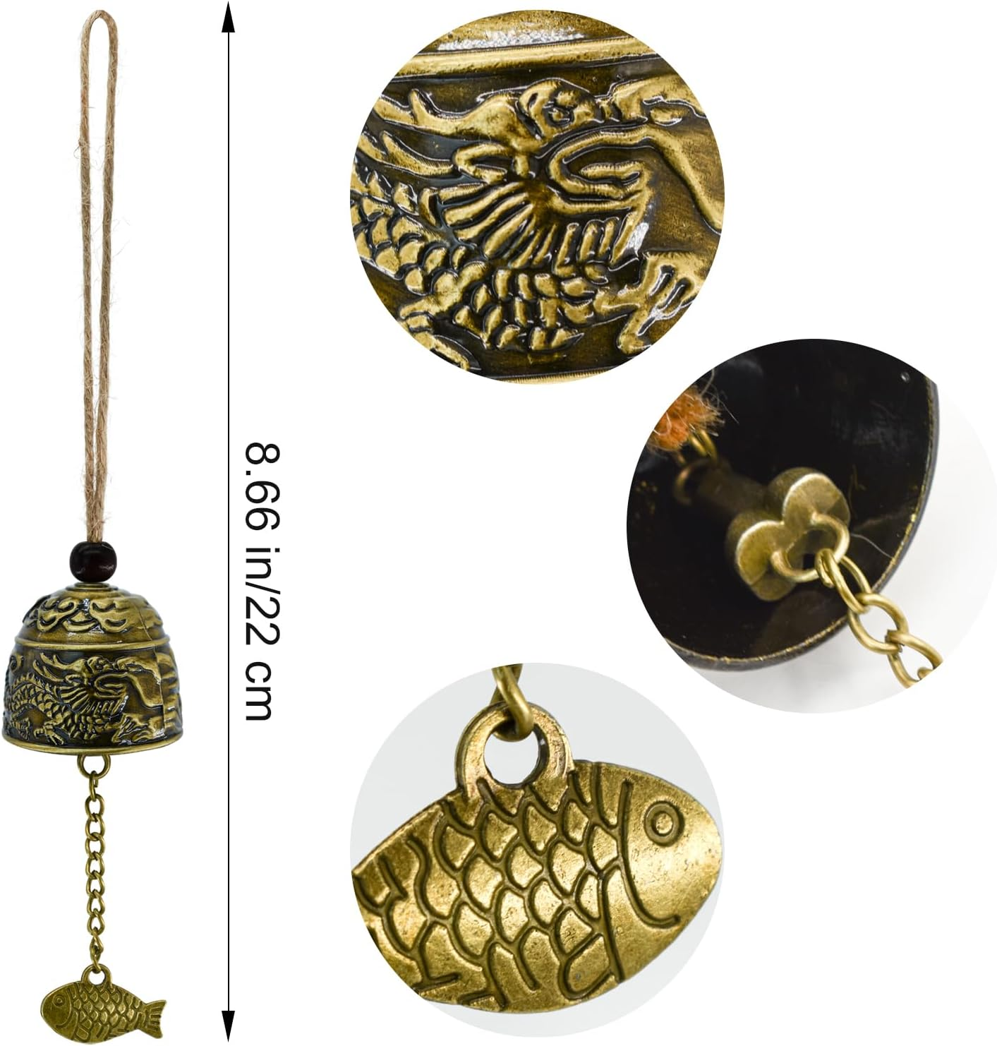 Mrmrkura 4 Pcs Vintage Dragon Fengshui Bell, Brass Bless Wind Chimes for outside Hanging Bell for Good Luck Home Garden Patio Indoor Outdoor Decor