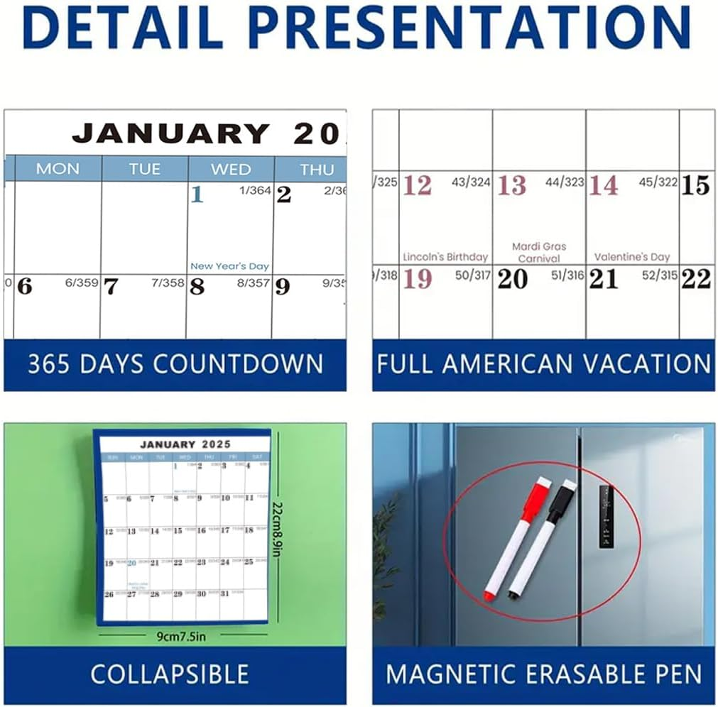 Weforu Dry Erase Calendar, 2025 Yearly Wall Calendar & Planner,35X23 Inch Reusable Laminated Task Organizer, Great for Office Classroom Home image number 3