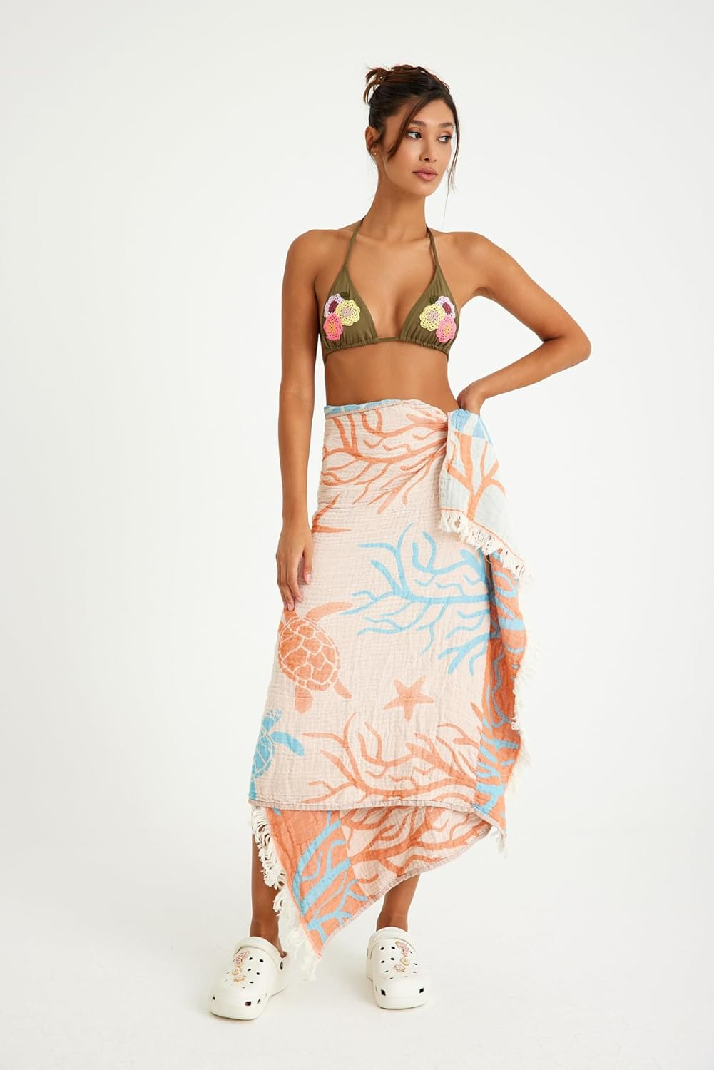 Barooga Beach Towel% 100 Premium Turkish Cotton, Turtle Print Prewashed Jacquard Towel for Bath, Beach, Pool, Sauna, Gym, Camping, Yoga, Spa, Quick-Dry (75X170 Cm) (Yellow)