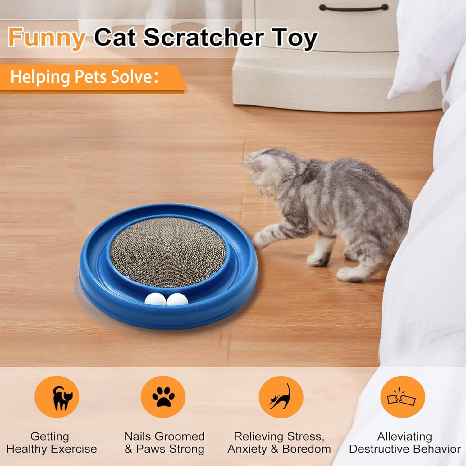 LYCTDD Cat Ball Track,Cat Scratching Board,Cat Scratchers for Indoor Cats,Cat Ball Toy Cat Toys for Bored Indoor Adult Cats for Kitten Mental Physical Exercise with Spare Ball (Blue) image number 6