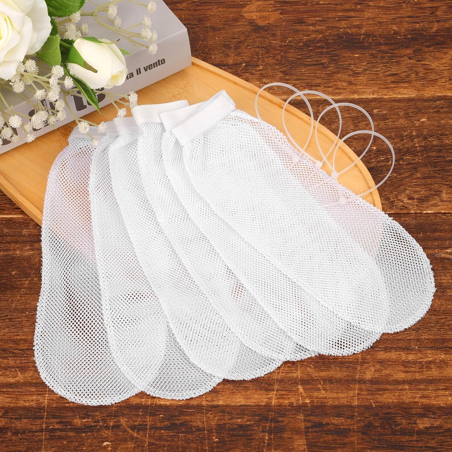 8Pcs Lint Traps for Washing Machine Hose, with 24Pcs Cable Ties Washer Lint Catch Nylon Mesh Lint Collector for Home Laundry Washing Machine Sink Drain Systems Hose Screen Filter (White)