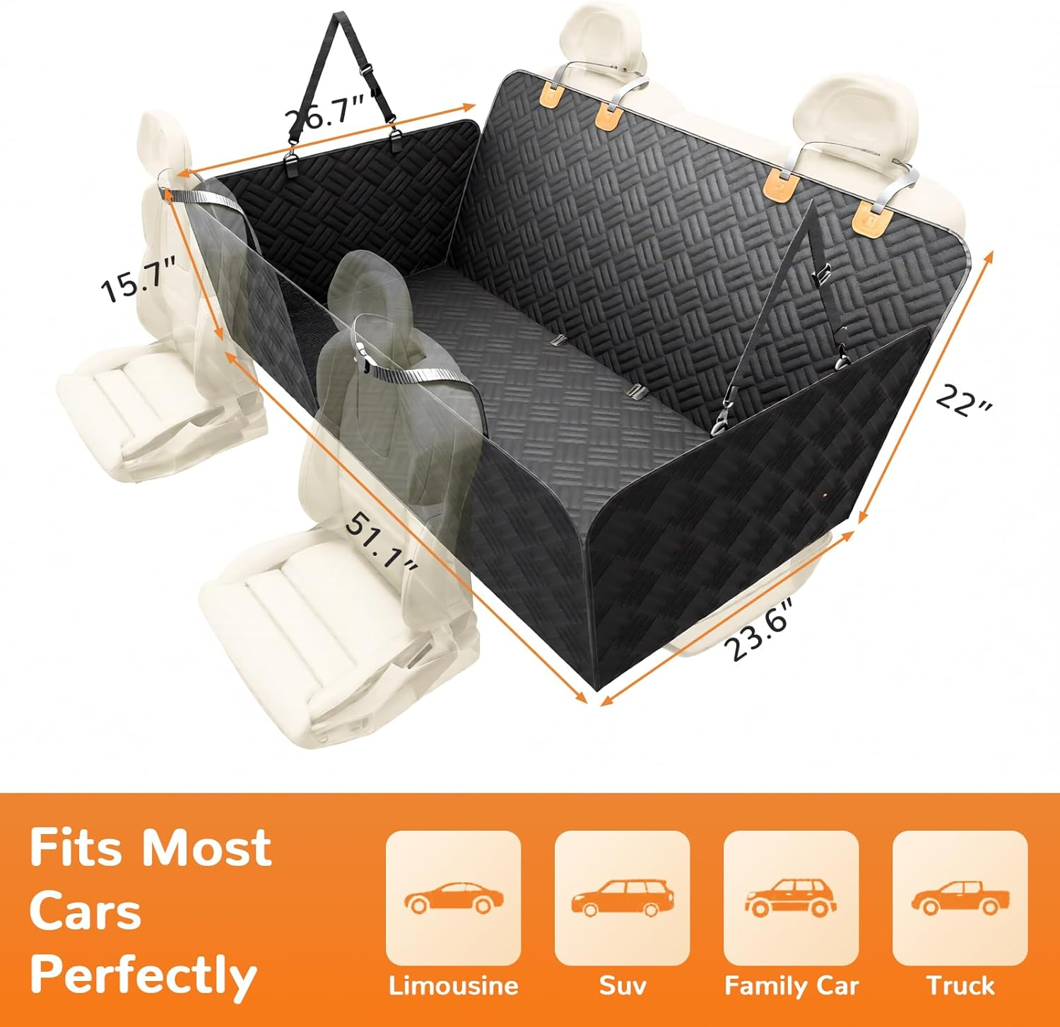 Uandhome Dog Car Seat Cover, Waterproof Dog Car Seat Cover Back Seat Hammock with Mesh Visual Window & Side Flaps & Dog Seat Belt, Scratchproof Pet Seat Cover for Cars, Trucks, Suvs(206 X 153Cm) image number 6