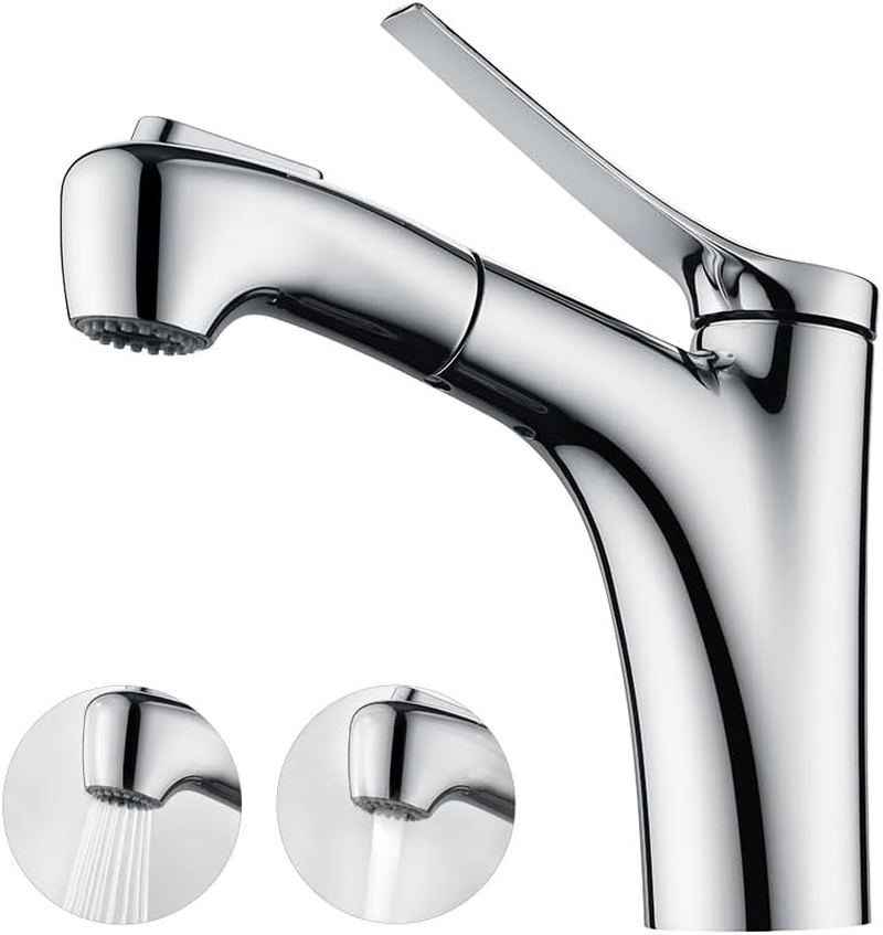 Decaura WELS Bathroom Basin Mixer Tap with Pull-Out Spray Head 2-Function Brass Basin Faucet (Chrome) image number 4