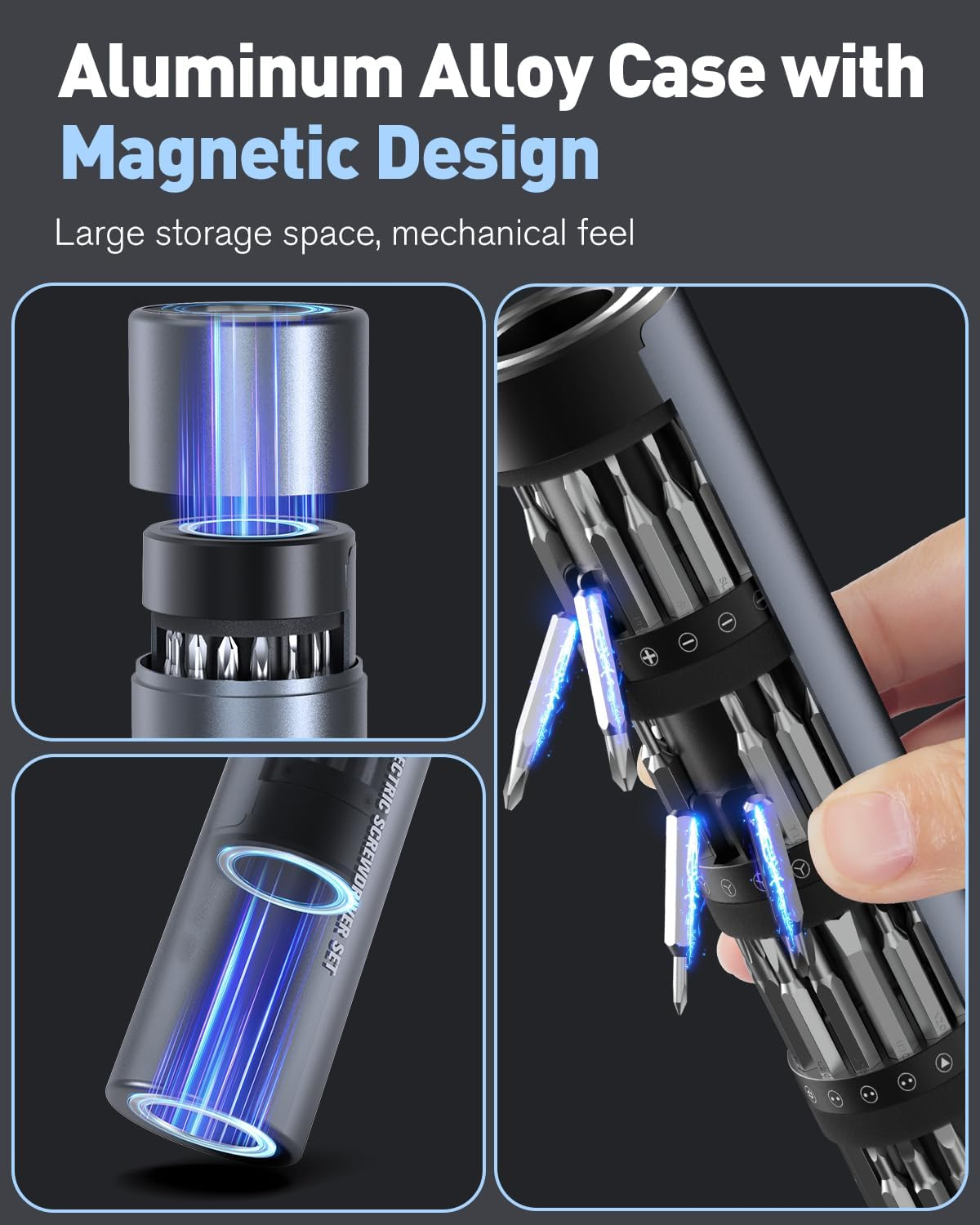 68 in 1 Mini Electric Screwdriver Set, [0.1-0.35N&middot;M] Small Precision Screwdriver, 3 Torque Settings, Rechargeable Electric Repair Tool Kit with 60 S2 Bits for Laptop Phone Watch (Grey) image number 5