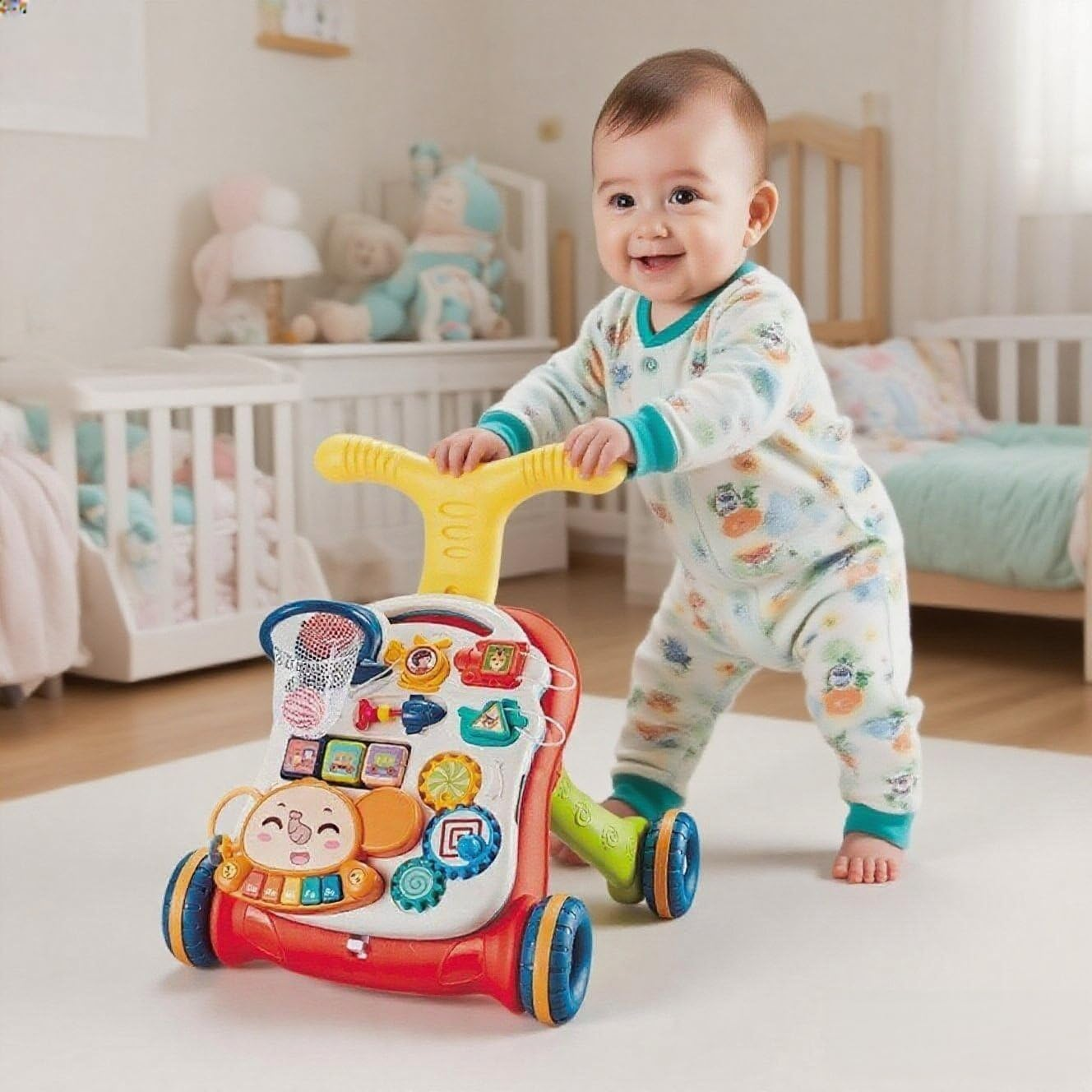 Sit-To-Stand Learning Walker, 2 in 1 Baby Walker with Learning to Walk, Sit to Stand, Music Panel for Baby Push Walker 12-18 Months image number 3