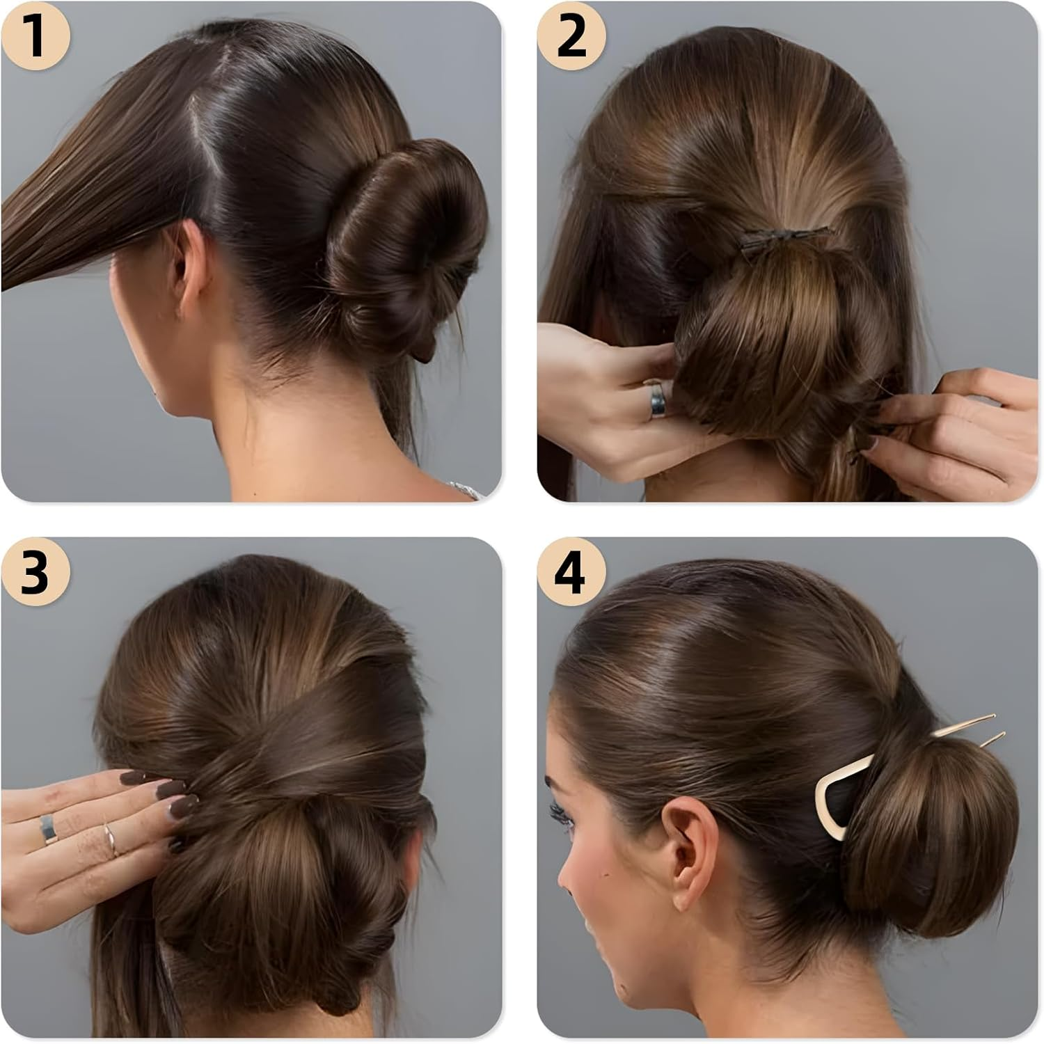 Huotflame U-Shaped Hair Pins Set of 3 - Metal Hair Pins in Gold, Silver, Black - Non-Slip Bun Clips for Women with Thick Hair, Elegant Hair Clips for French Twist image number 2