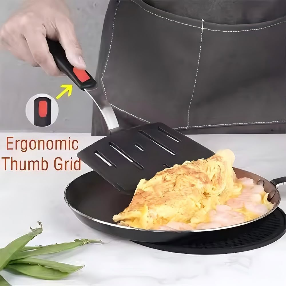 Kushucun Professional Silicone Spatula &ndash; High Heat Resistant Fish & Pancake Turner, Wide Flexible Blade for Non-Stick Pans, Dishwasher Safe (Black Grip Design) image number 1