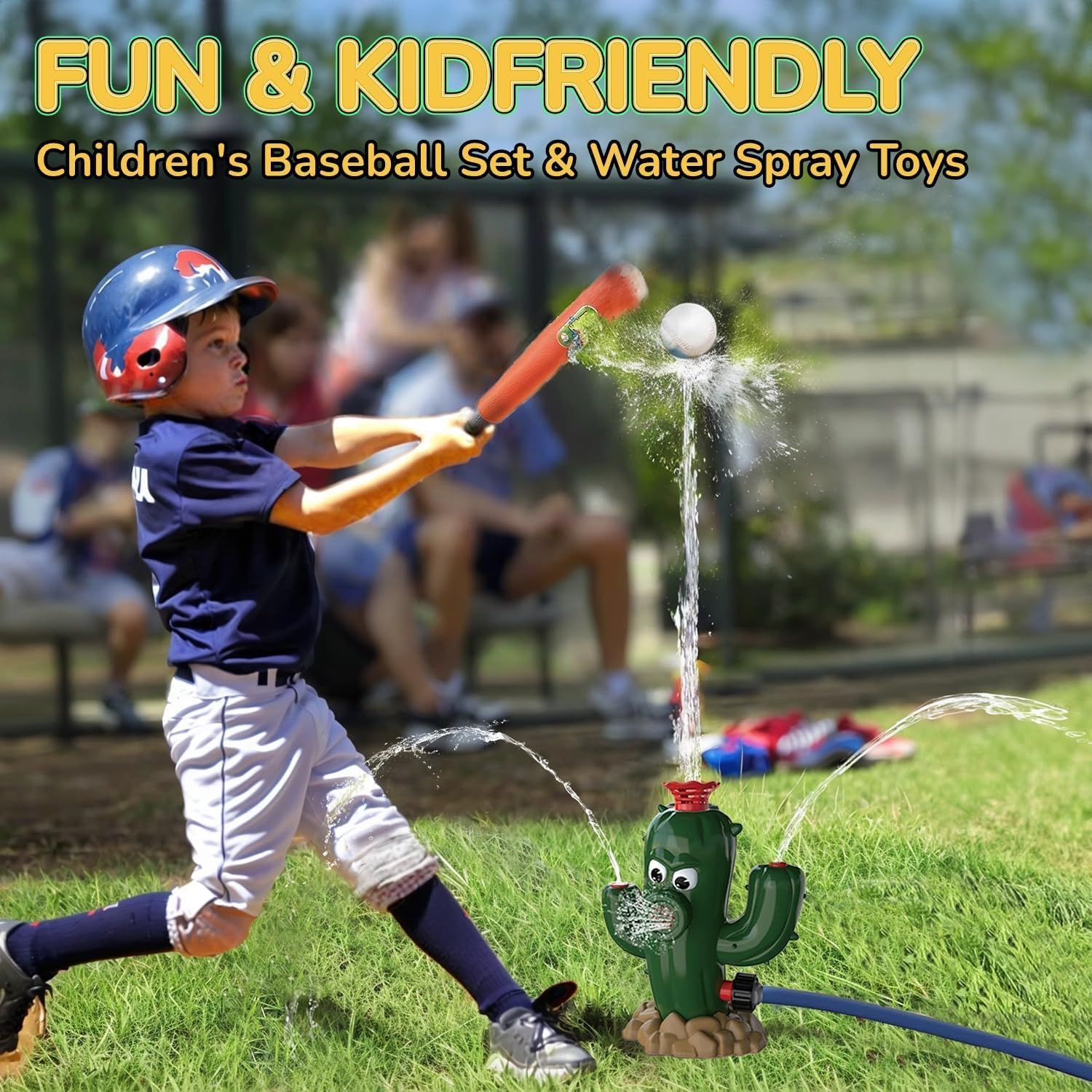Outdoor Water Spray Sprinkler for Kids & Toddlers, Summer outside Toys Backyard Games, Water Hose Sprinkler | Cactus Shape Garden Watering Sprayer with Baseball Set for Yard and Lawn image number 6