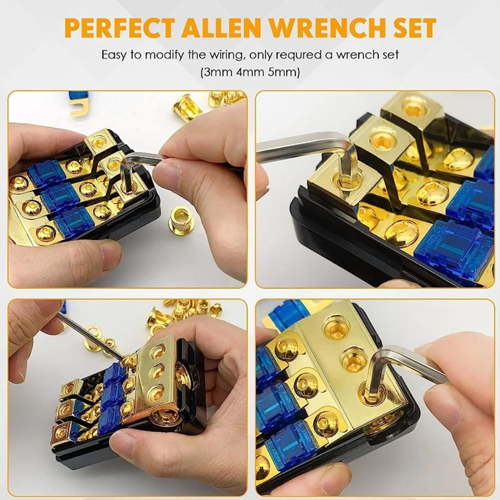 3 Way ANL Fuse Holder, Copper 0/2/4 Gauge to 4/6/8 Gauge 60 Amp Fuse Distribution Block for Car Audio Amplifier Spare Parts image number 4