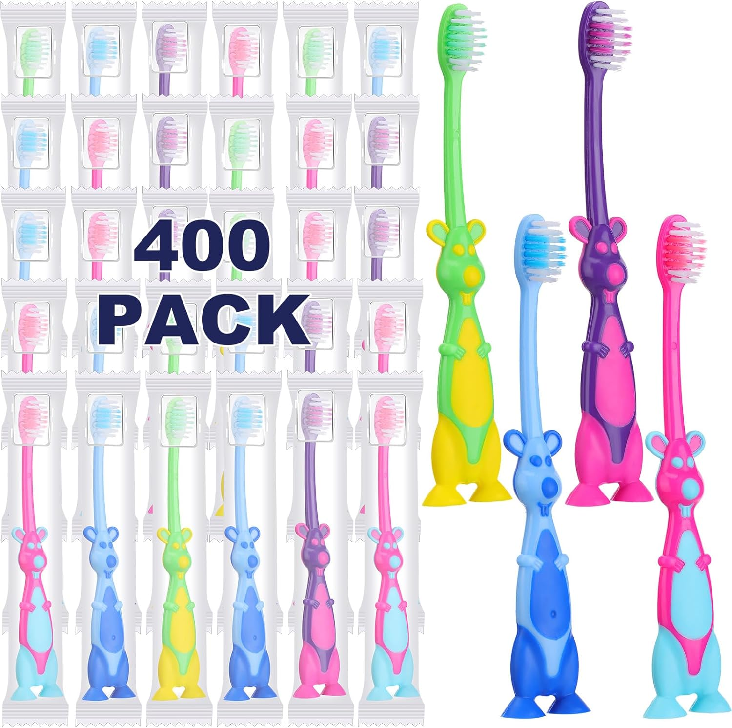 Gerrii 400 Pcs Kids Toothbrush Bulk Soft Lovely Little Kangaroo Toothbrush for Kid with Covers Suction Cup Individually Wrapped Cute Toothbrushes for Children Toddler Home School Camp Daycare Travel image number 3