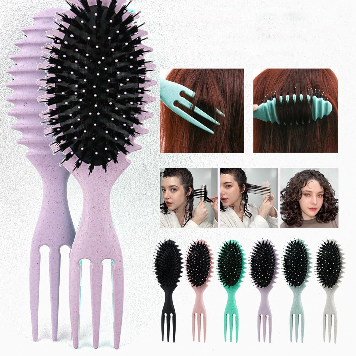 Curly Hair Brush, Curl Defining Brush, Professional Curling Brush, Styling Tools, Hair Combs Bouncy Curl Brush for Detangling, Shaping and Defining (Purple) image number 3