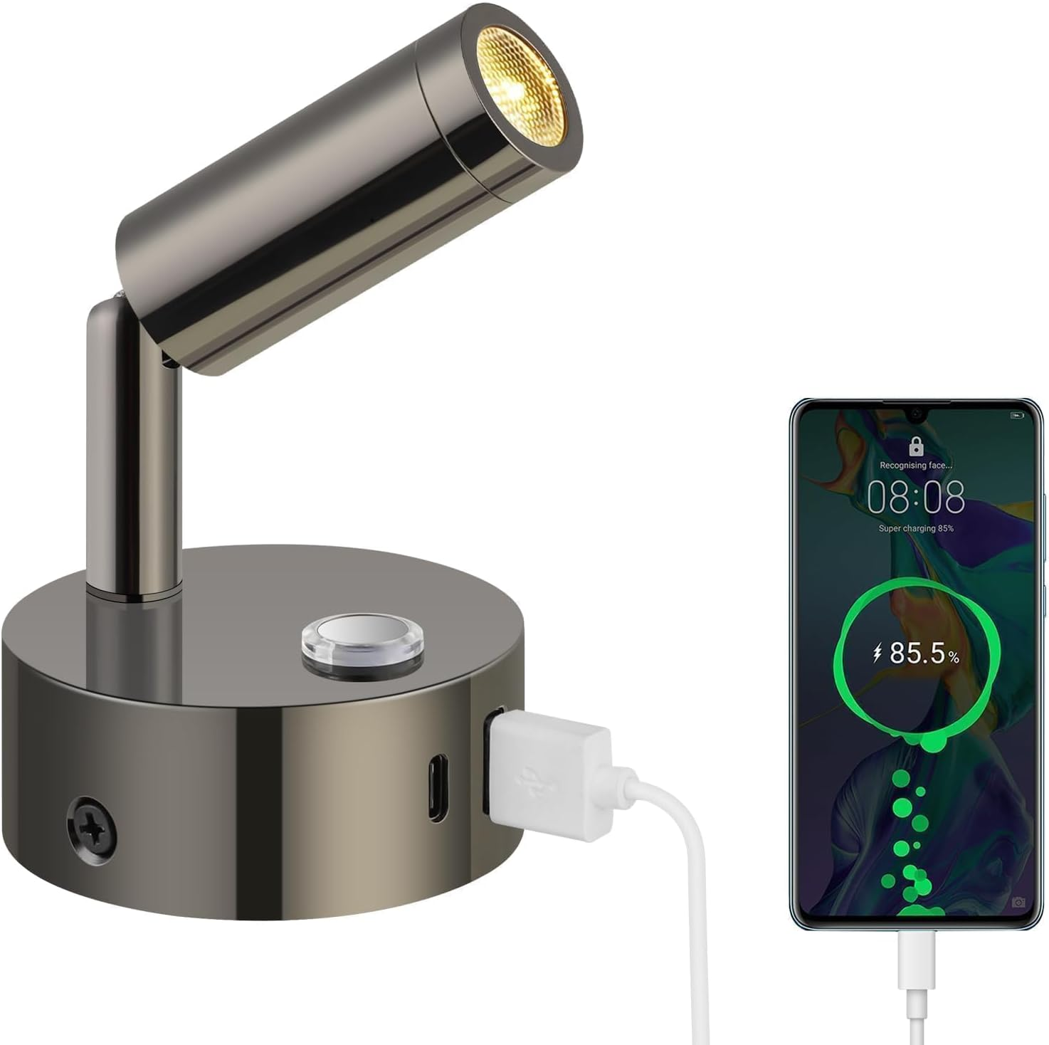 ERWEY 12 V Reading Lamp Motorhome, LED Wall Light, Bed Lamp with Switch, Touch, Dimmable, 3000 K - 6000 K, DC 12 V-24 V Spot RV Lighting with USB A+C Connections for Boat, Car, Camper, Van (Gloss image number 4