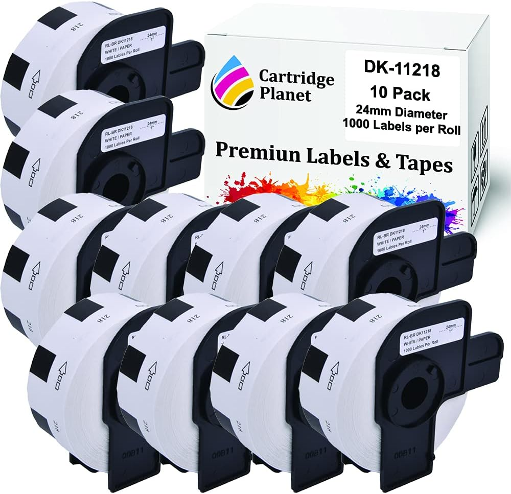 Cartridge Planet 10 Pack Compatible Label Roll for Brother DK-11218 DK11218 24Mm Diameter 1000 Labels per Roll for Brother QL1050 QL1050N QL1060N QL1100 QL1110NWB QL500 QL550 QL570 QL580N QL650TD QL700 QL720NW QL800 QL810W QL820NWB Label Printer