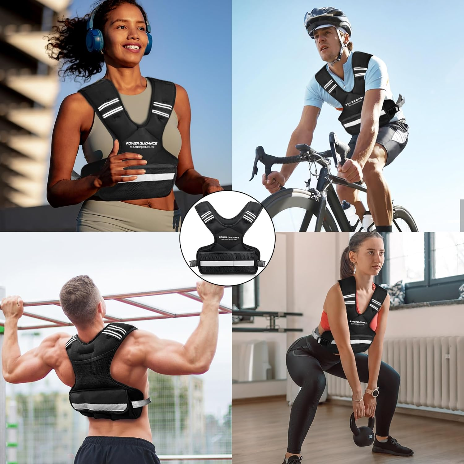 POWER GUIDANCE Verstellbare Gewichtsweste Weighted Vest, 5-9KG / 9-14.4KG Gewichtswesten Mit Reflektierenden Streifen F&uuml;r Mann Und Frau, Laufweste & Trainingsweste F&uuml;r Krafttraining & Aerobic-&Uuml;bungen image number 2