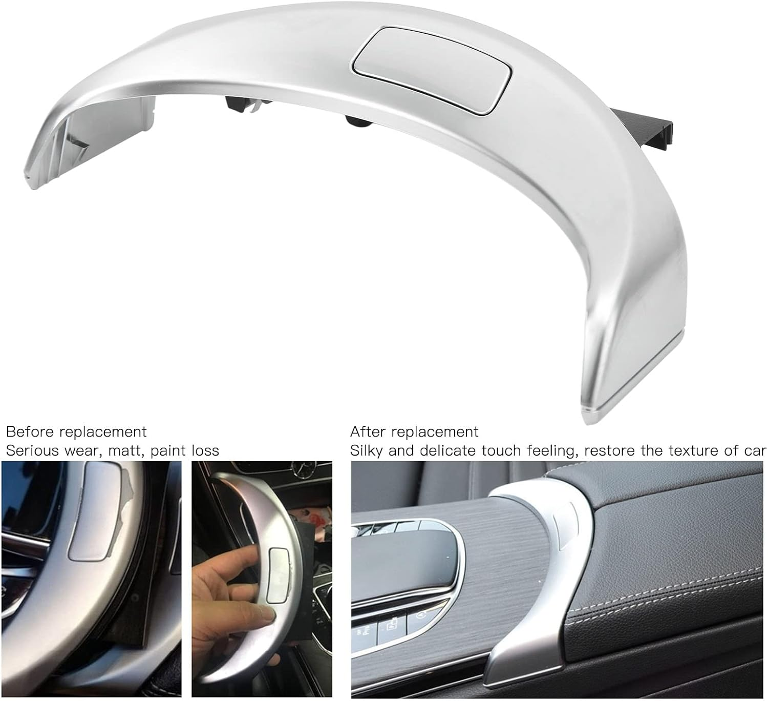 Center Console Armrest Storage Box Release Button Switch Cover, 2056803407 2056803307 Car Interior Protective Cover Trim for Benz W205 C200 C250 C300 C400 W253 GLC260 GLC200 GLC300 (Silver) image number 5