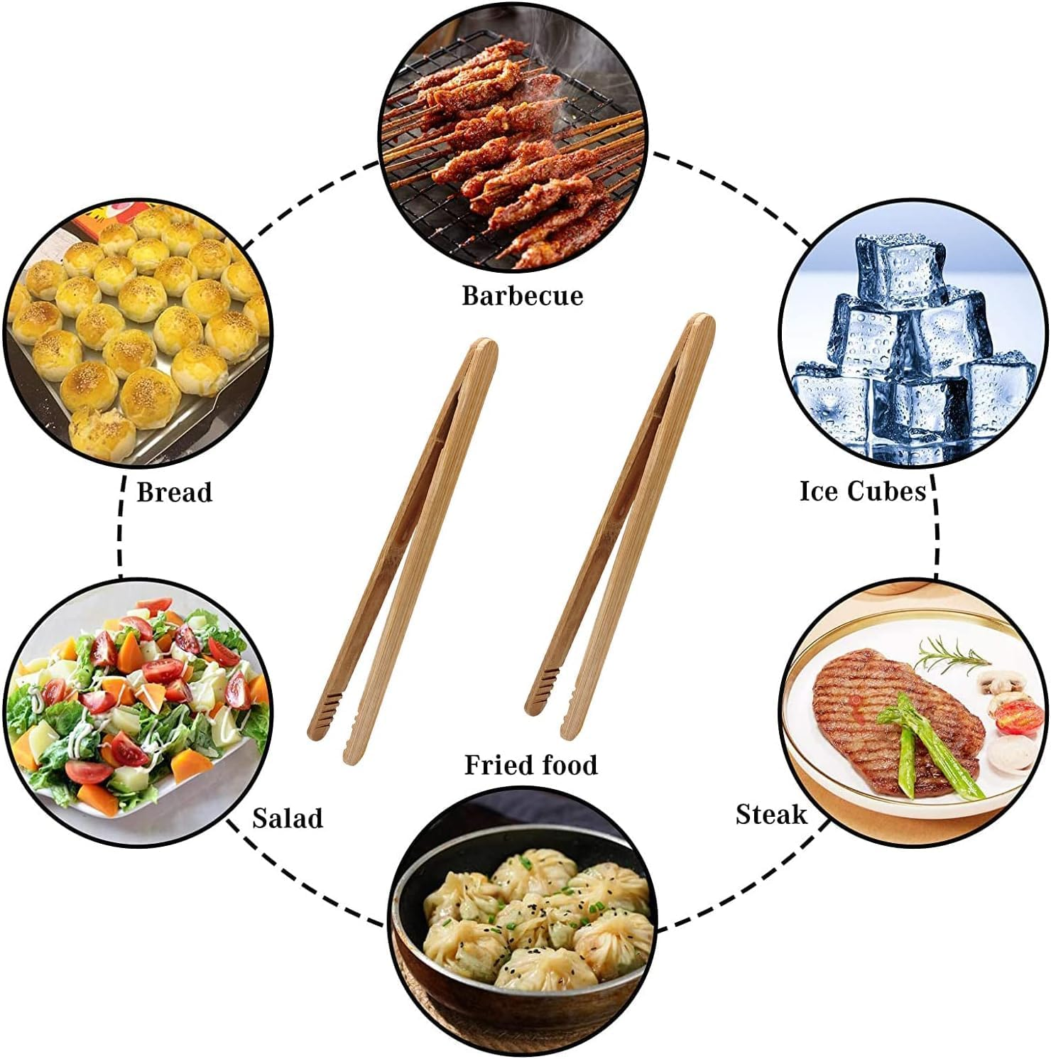 12Pcs Bamboo Tongs,18Cm/7.09 Inchbamboo Toast Tongs Set,Natural Wood Kitchen Tweezers, Reusable Wooden Kitchen Tongs Environmental Tea Tong for Toast Bread Pickles Fruits Tea,Friendly Cooking Utensils image number 6