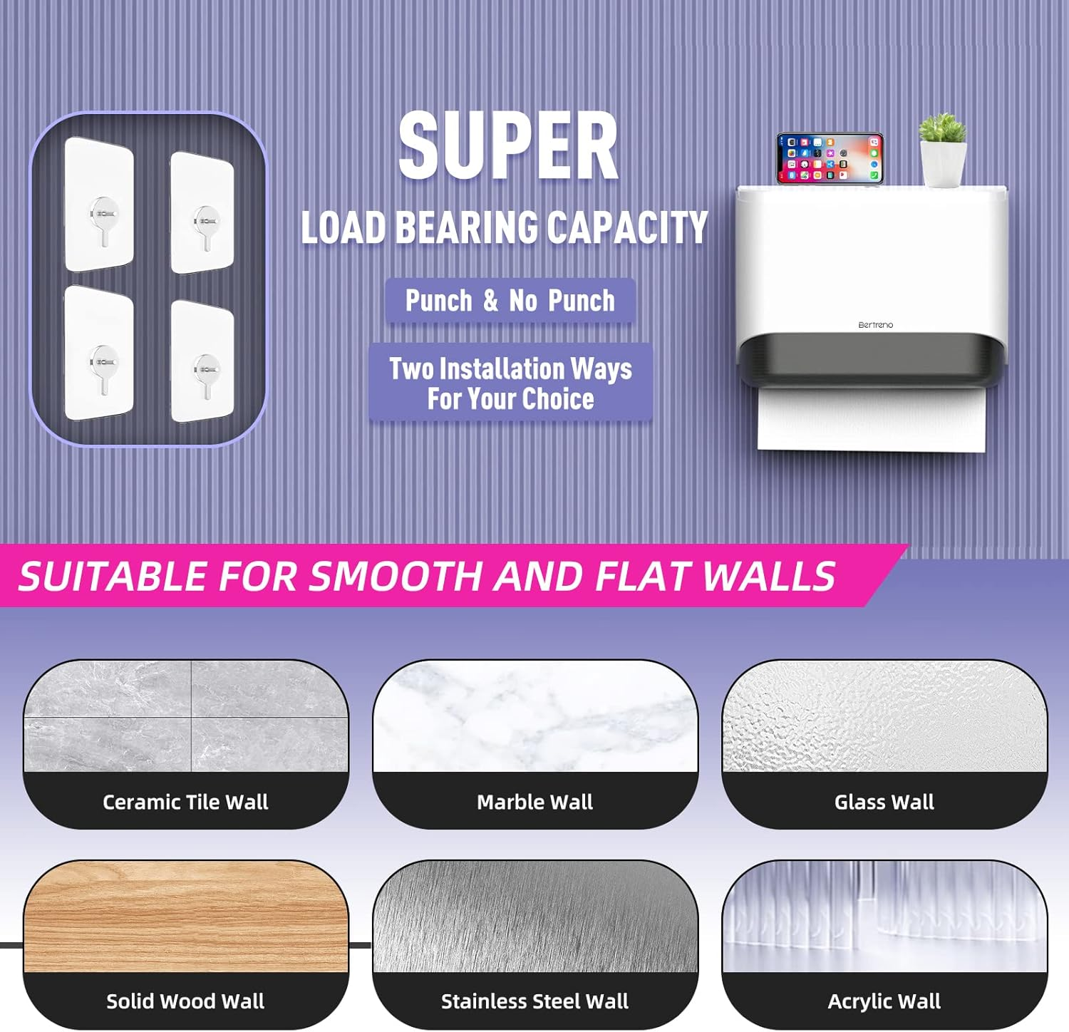 Bertreno Commercial Paper Towel Dispenser Wall Mount Paper Towel Holder Large Capacity 200 Multifold/Trifold/C Fold Hand Towel Dispenser Bathroom Tissue Dispenser (White) - Grey image number 6