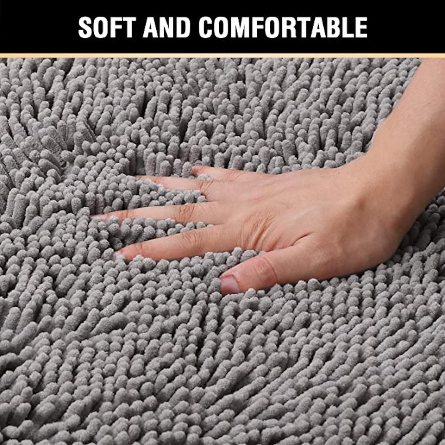 Half round Microfiber Chenille Non-Slip Bathroom Bath Rug Super Absorbent Quick Drying Shower Mat Soft Shaggy Bathtub Rugs Machine Washable Semi Circle Floor Decor Mat (Dark Gray, 50-80Cm) image number 1