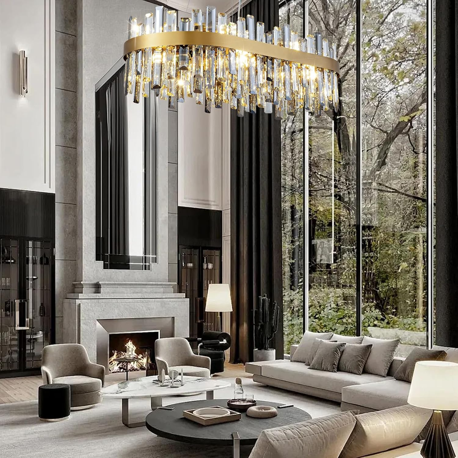 USOR Modern Crystal Chandelier, 12 Lights Gold Pendant Light D60Cm Contemporary round Ring K9 Crystal Ceiling Light Fixture for Dining Living Room Kitchen Island 3 Color Temperature Bulbs Included