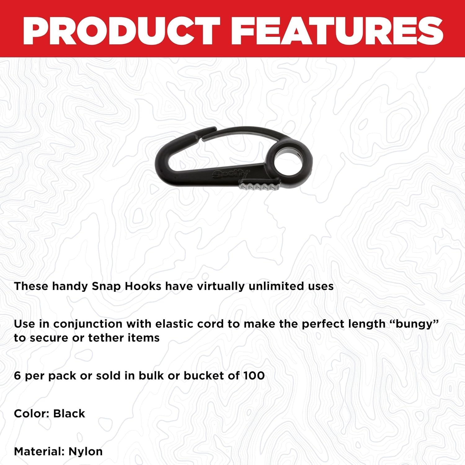 Scotty #590-BK Nylon Snap Hook (Black) (6-Pack)