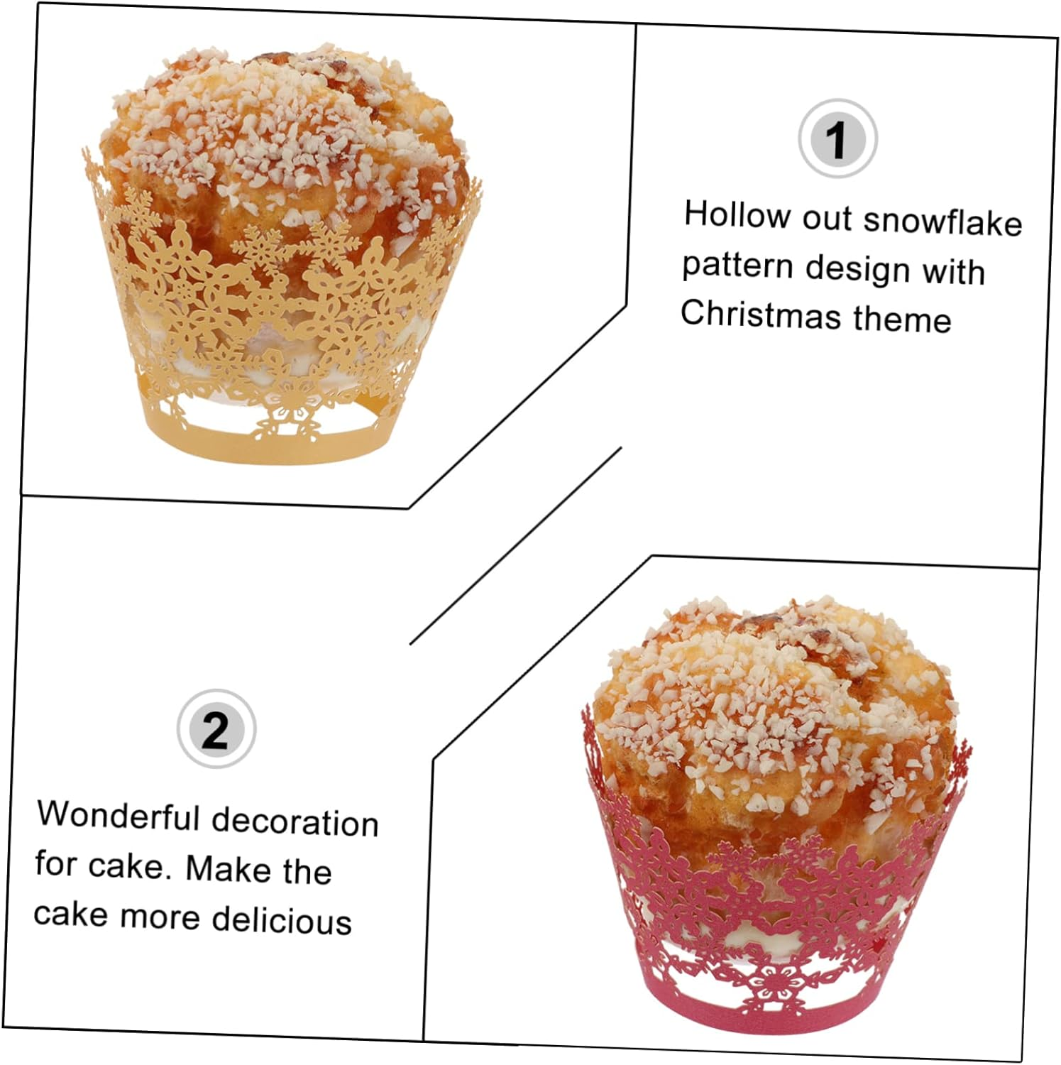 36Pcs Hollow-Out Snowflake Cake Wrappers Paper Cupcake Liners for Christmas Baking Cake Decorations image number 6