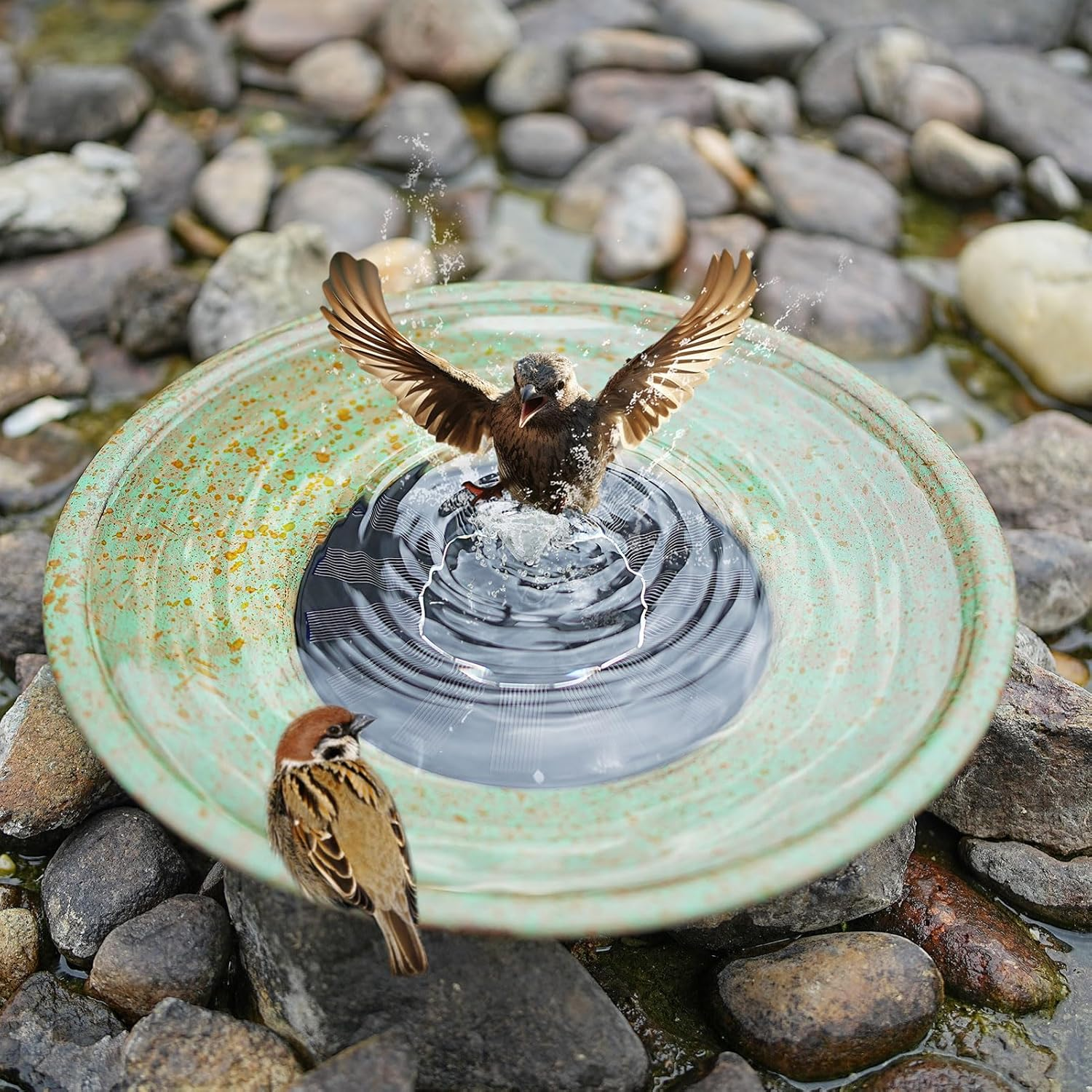 Solar Fountain Bird Bath, Metal Bubbler, Outdoor Bowl for Garden Patio Decor image number 4