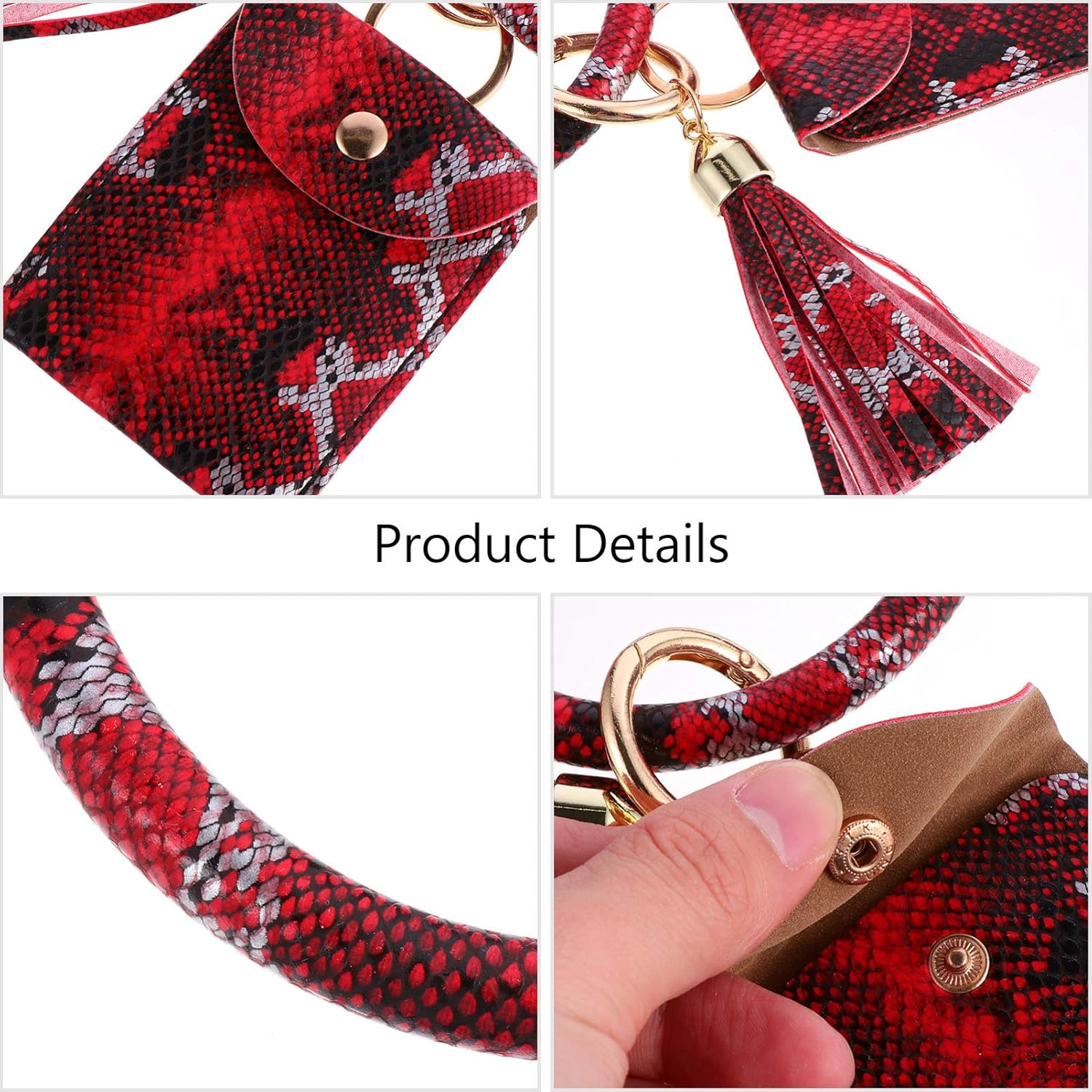 1 Pc Bracelet Keychain Leather Tassel Key Ring Wristlet Ring Circle Bangle Key Wristlet Keychain Ring Bracelets Backpack Keychain Bangle Keyring Coin Purse Pu Leather Multifunction image number 3